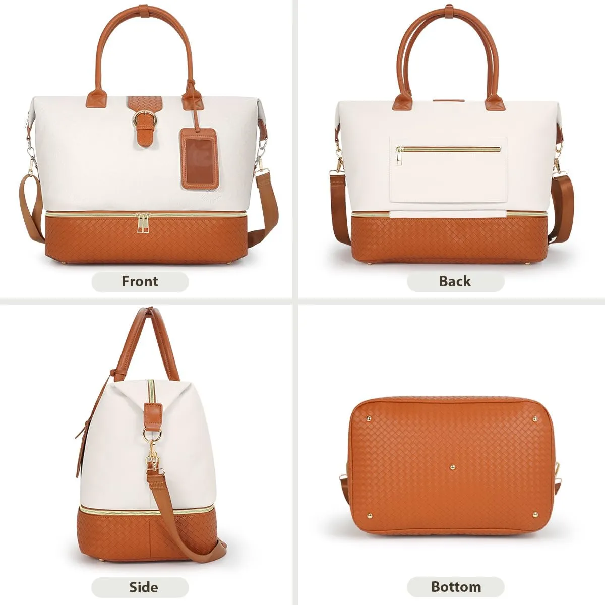 Leather Weekender Bags for Women, Travel Duffel Bag PU Overnight Bag Carry On Tote Bag with Shoe Compartment Wet Pocket