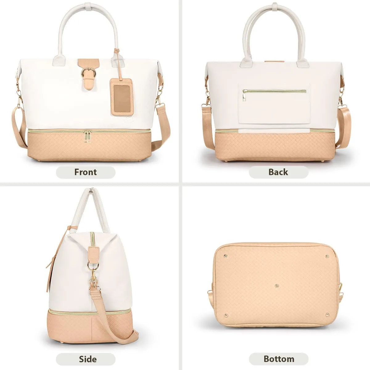 Leather Weekender Bags for Women, Travel Duffel Bag PU Overnight Bag Carry On Tote Bag with Shoe Compartment Wet Pocket