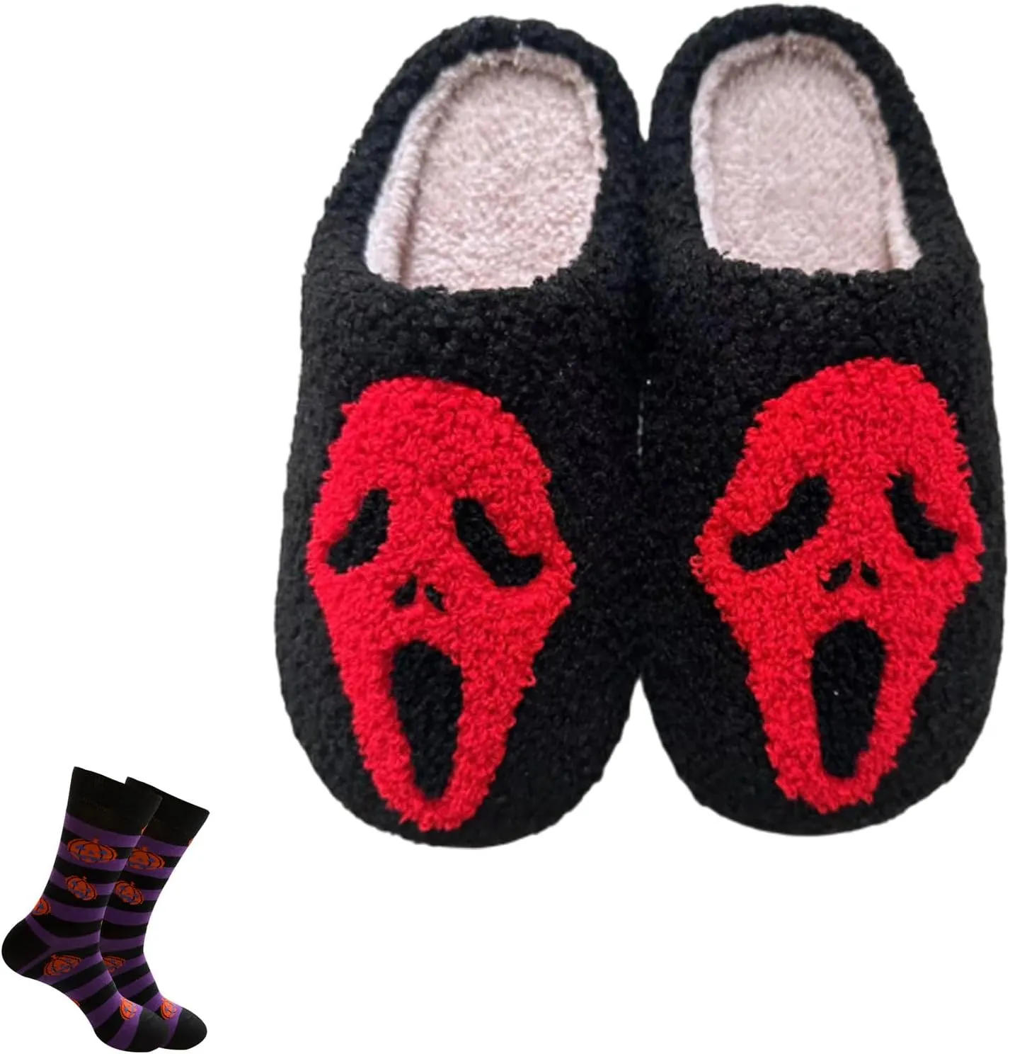 LELEBEAR Scream Ghostface Slippers, Ghost Face Slippers, Spooky Slides for Women Men, Fluffy Cozy Indoor Outdoor House Shoes