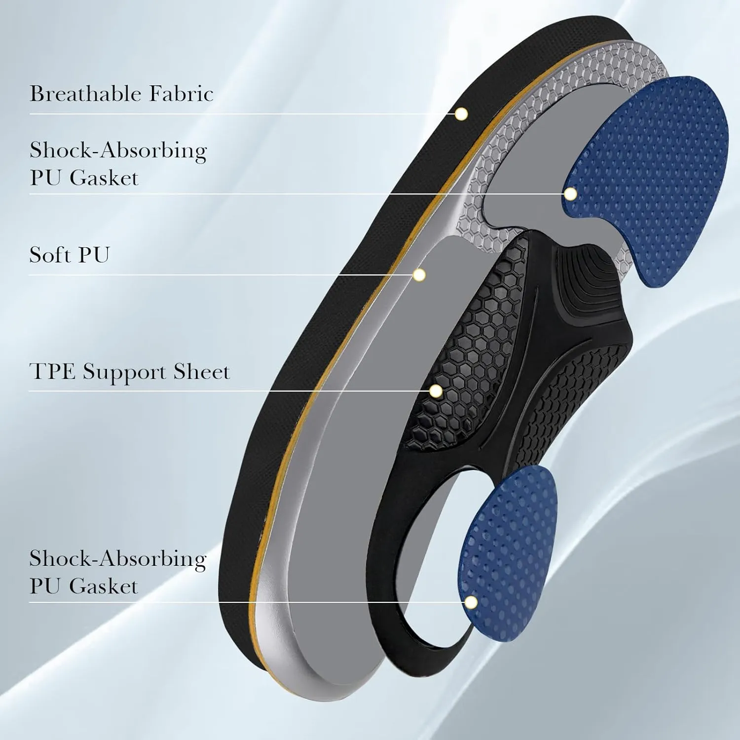 Linkidea 2 Pairs Arch Support Shoe Insoles Compatible with Salomon 5 Trail, PRO 3D, Ride 5, Comfort Fit Replacement Inserts, Shock Absorption Cushion for Hiking (US Men 9.5-10/Women 11-11.5)