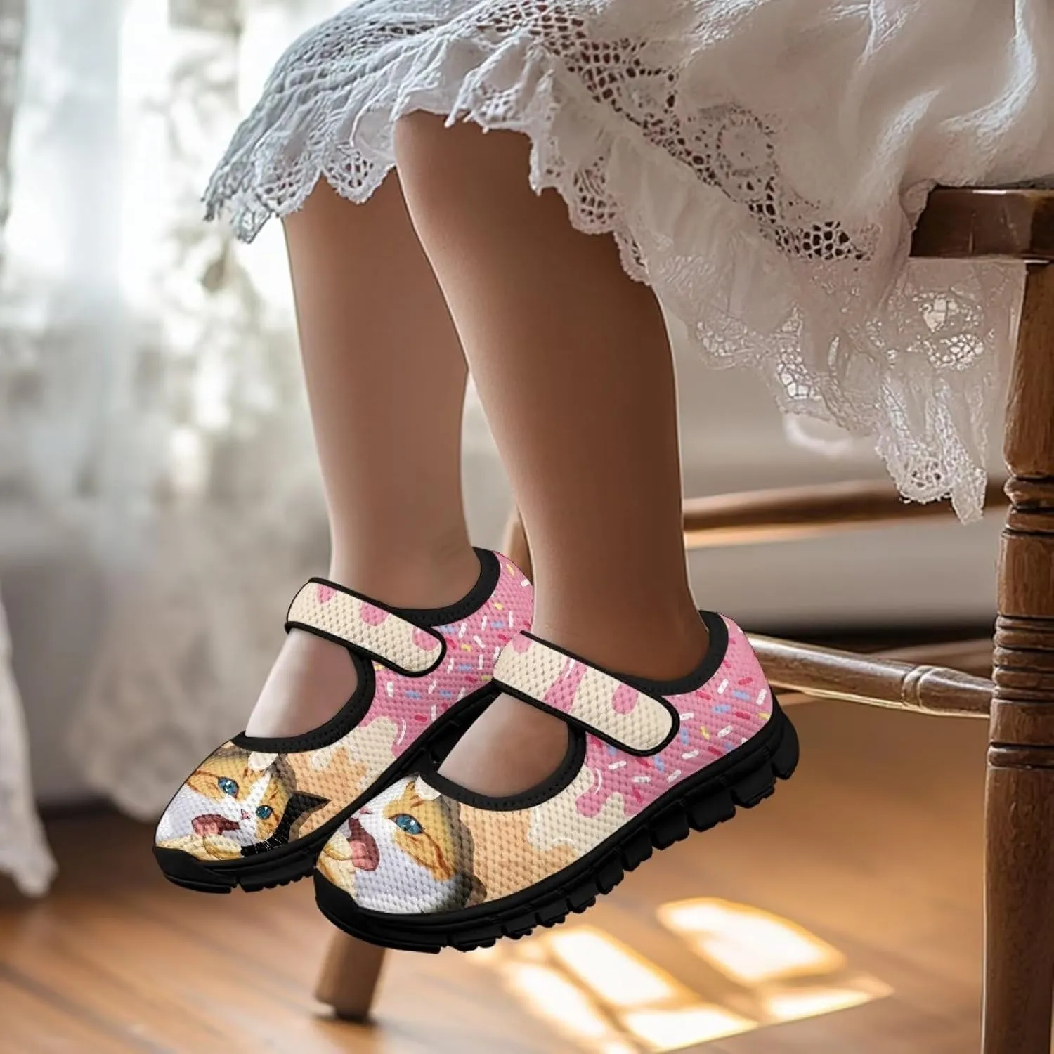 Little Girls Cute Uniform Shoes,Mary Jane Flats Shoes for Back School,Comfort Barefoot Shoes,Black Sole Size 11 to 15