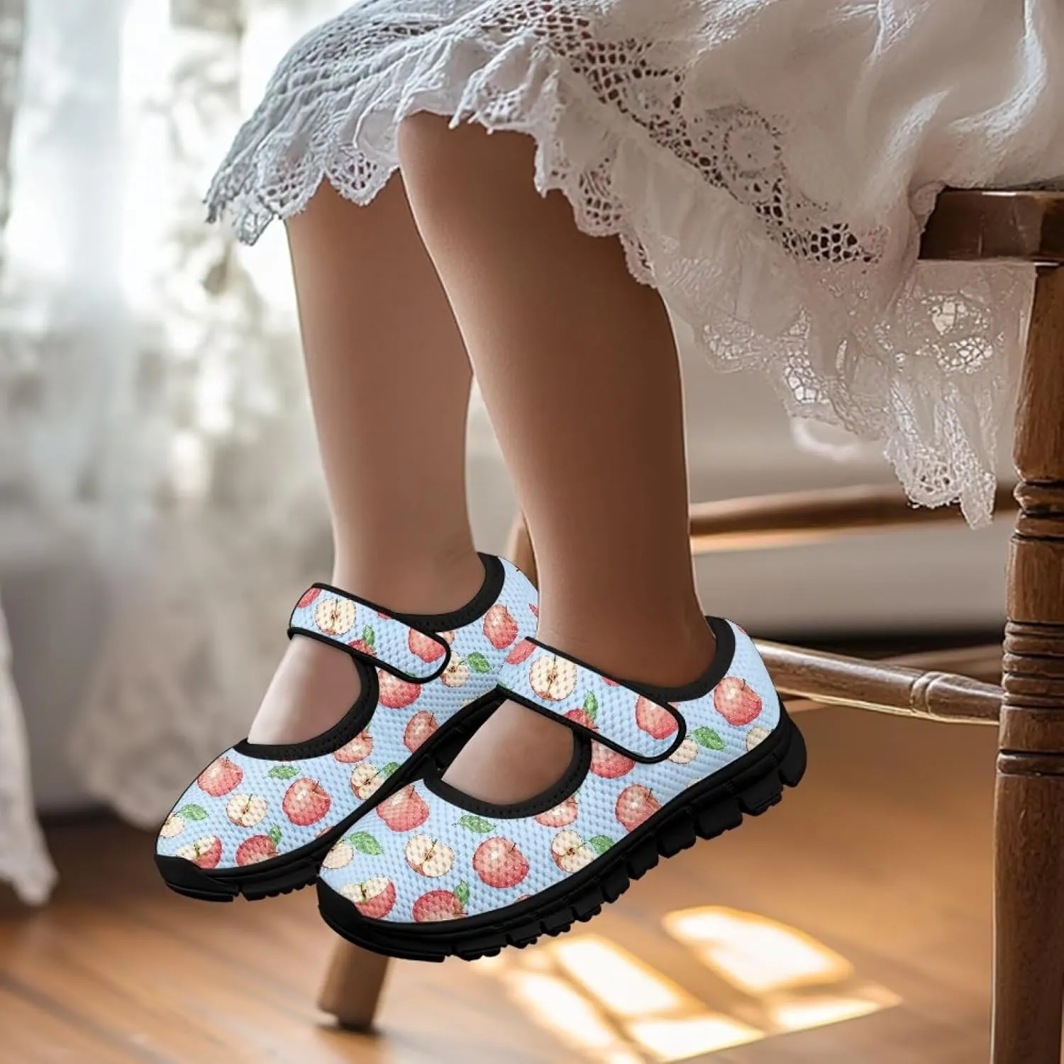 Little Girls Cute Uniform Shoes,Mary Jane Flats Shoes for Back School,Comfort Barefoot Shoes,Black Sole Size 11 to 15