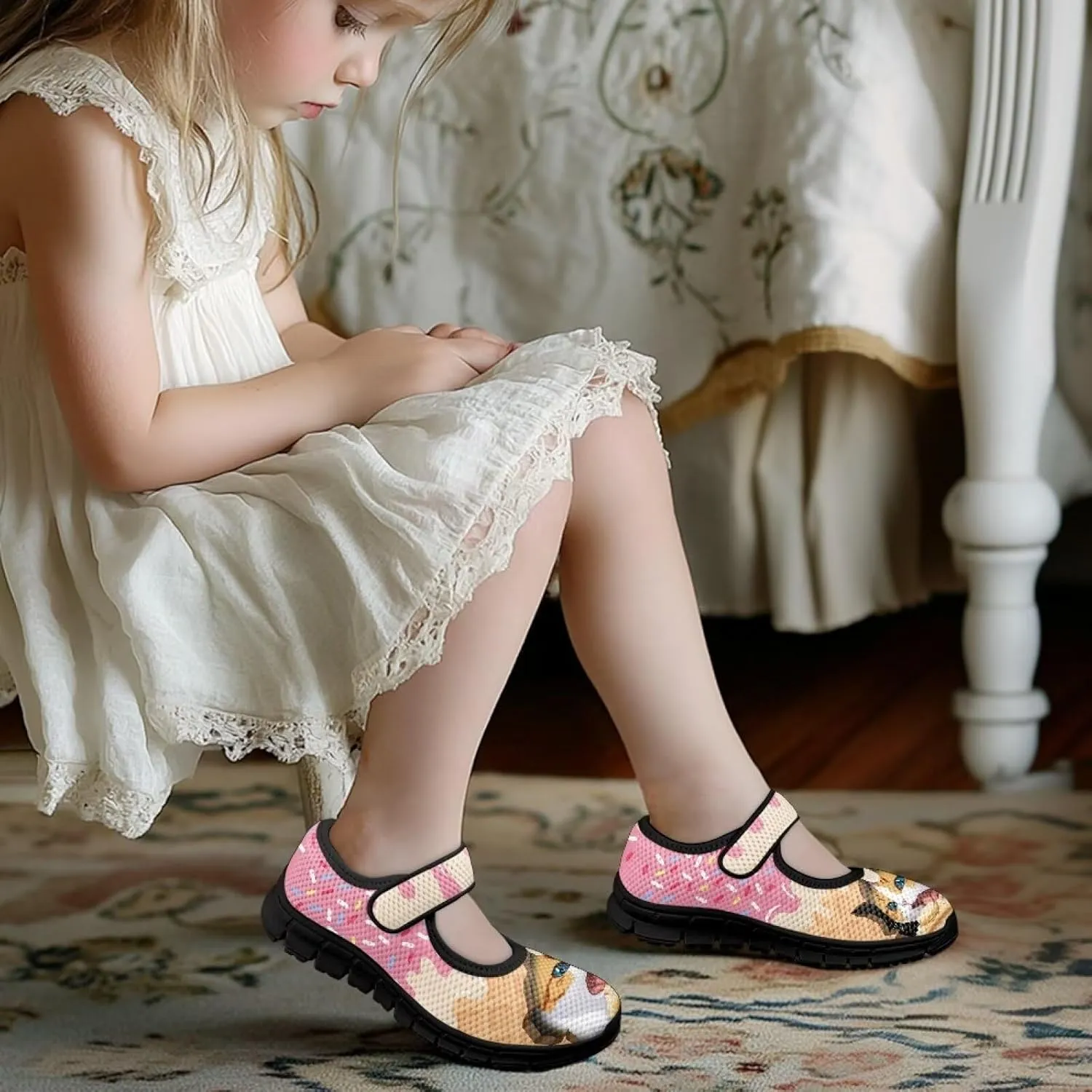 Little Girls Cute Uniform Shoes,Mary Jane Flats Shoes for Back School,Comfort Barefoot Shoes,Black Sole Size 11 to 15