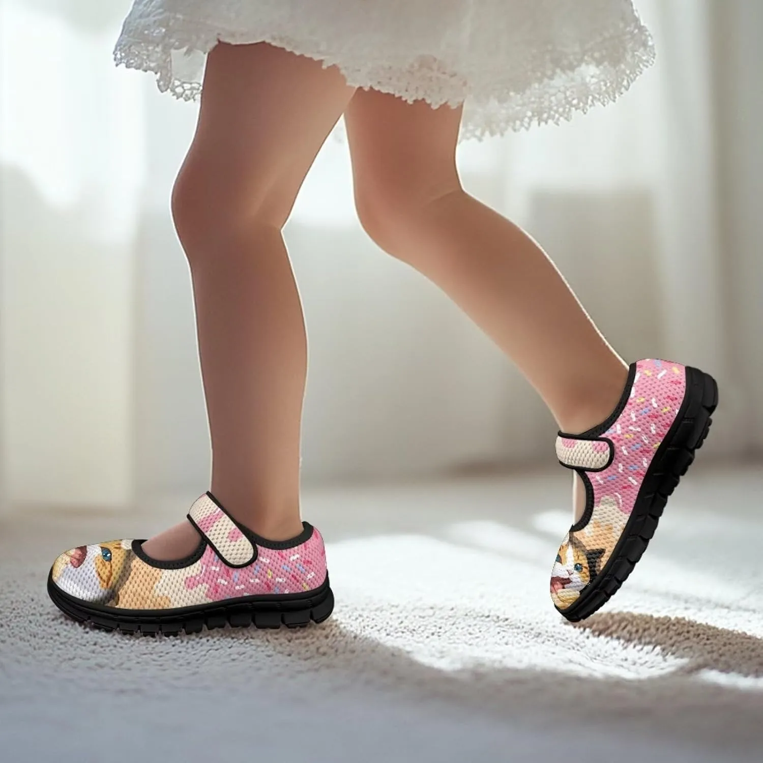 Little Girls Cute Uniform Shoes,Mary Jane Flats Shoes for Back School,Comfort Barefoot Shoes,Black Sole Size 11 to 15
