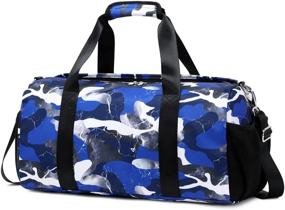 Lmwzh Travel Duffle Gym Sports Bag Dance Weekender Overnight Cheer Suitable For Kids Teen And Adults With Shoe Compartment Wet Pocket (Blue)