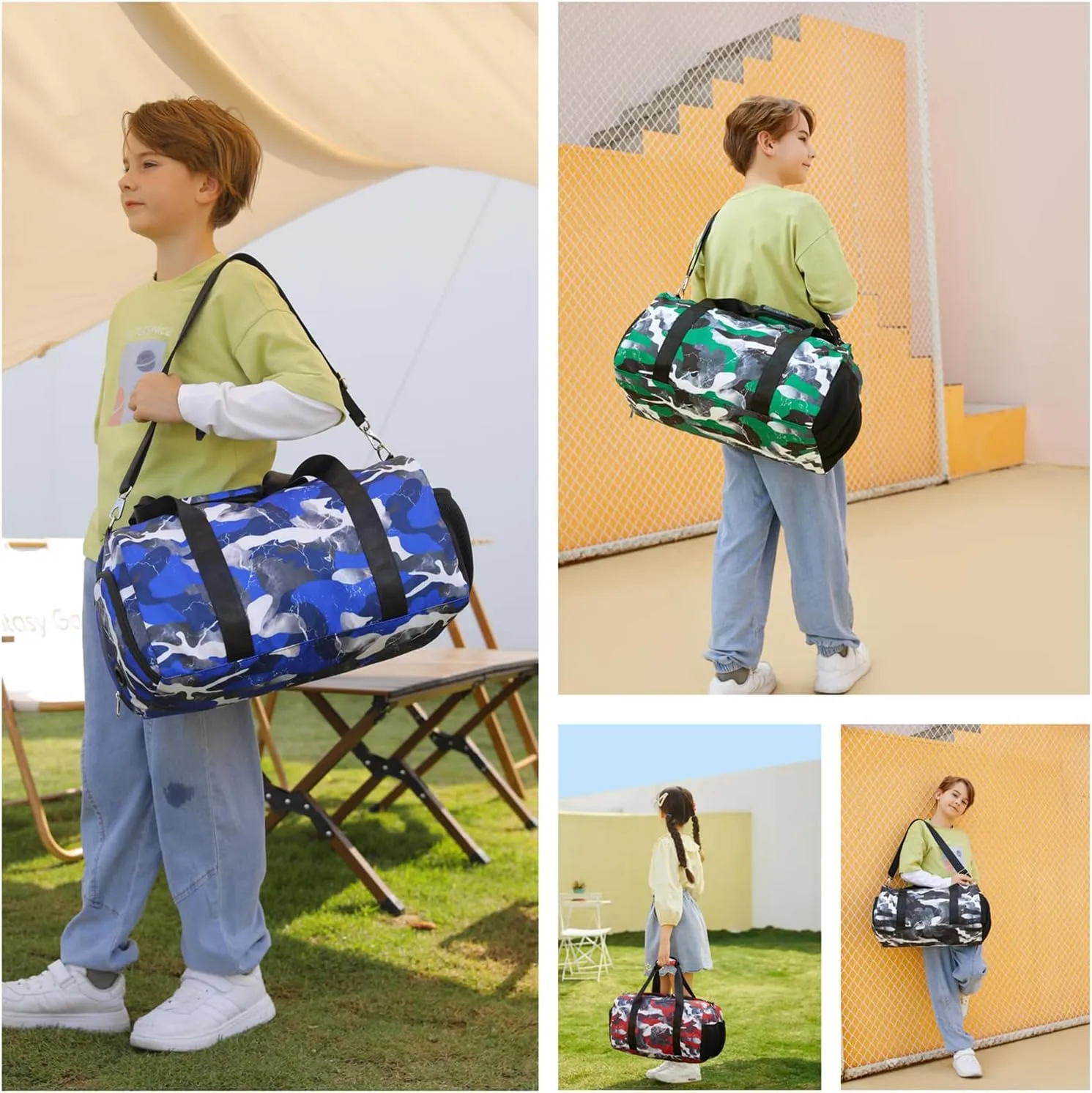 Lmwzh Travel Duffle Gym Sports Bag Dance Weekender Overnight Cheer Suitable For Kids Teen And Adults With Shoe Compartment Wet Pocket (Blue)