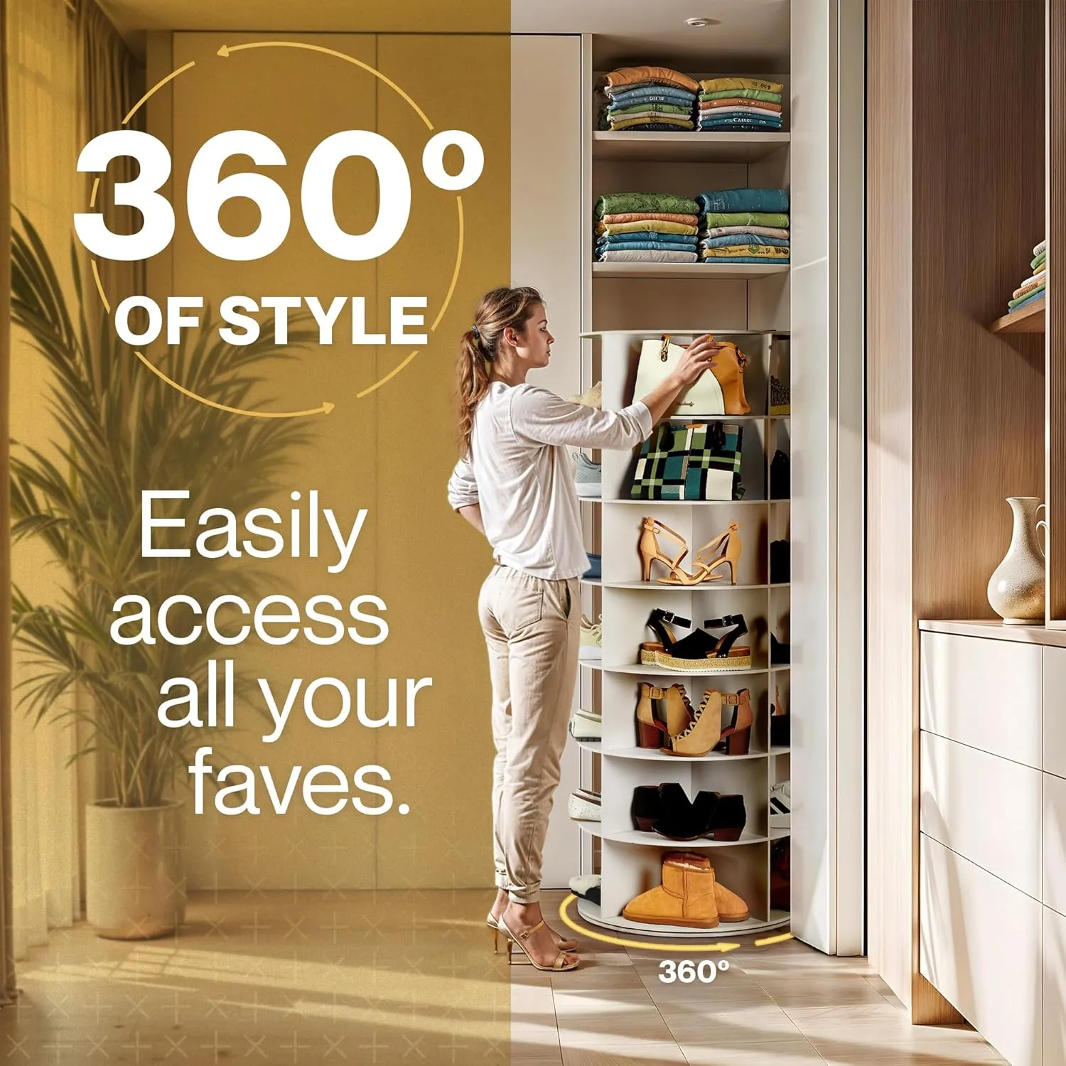 LOFT   IVY 7 Tier Rotating Shoe Rack Tower – 360° Spinning Storage Organizer, Modern Round Shoe Carousel for Closet, Entryway, Bedroom – Space Saving Rotating Lazy Susan Storage Tower