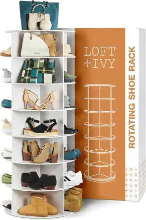 LOFT   IVY 7 Tier Rotating Shoe Rack Tower – 360° Spinning Storage Organizer, Modern Round Shoe Carousel for Closet, Entryway, Bedroom – Space Saving Rotating Lazy Susan Storage Tower