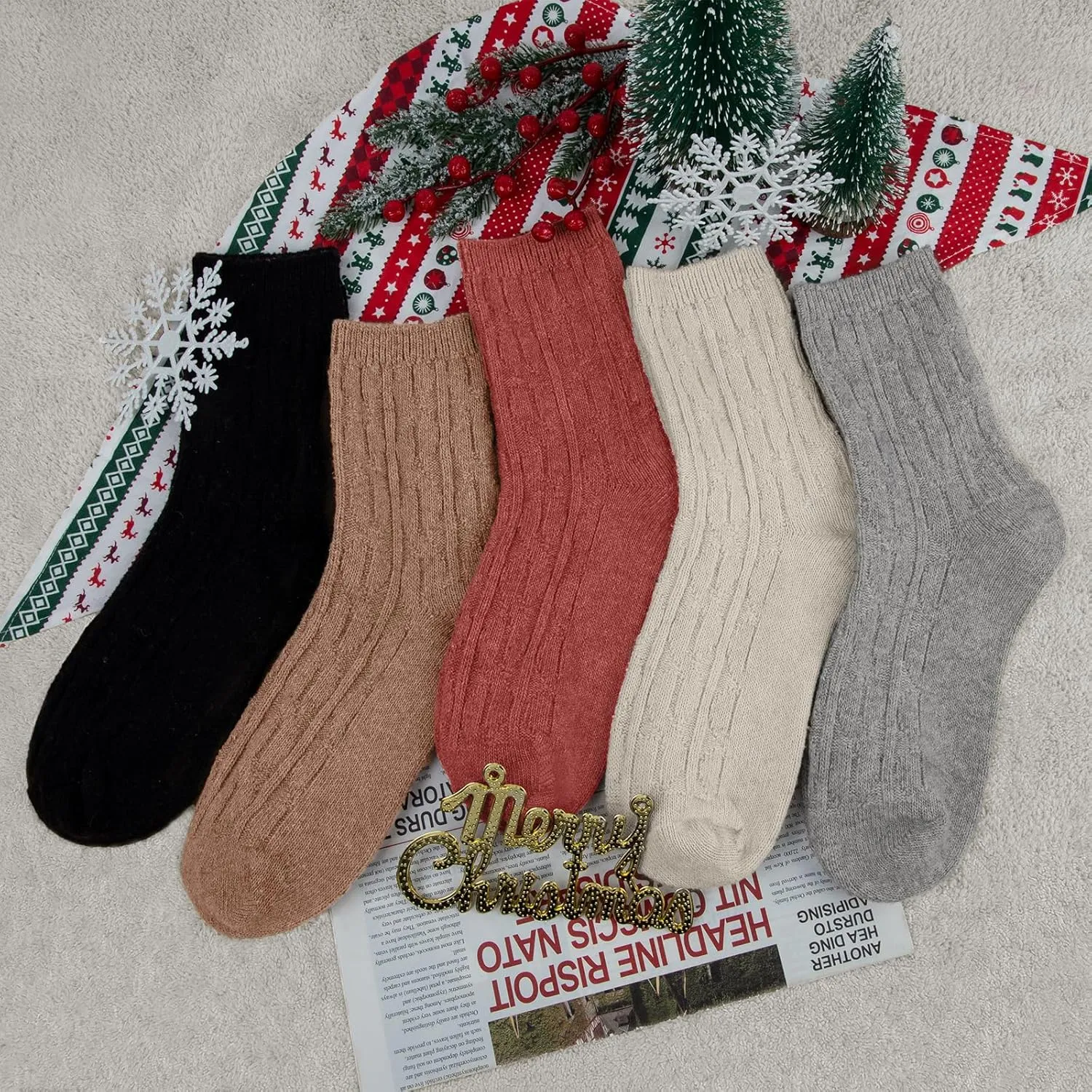 Loritta Wool Socks for Women Warm Winter Socks Thick Knit Soft Cabin Cozy Crew Boot Sock Gifts