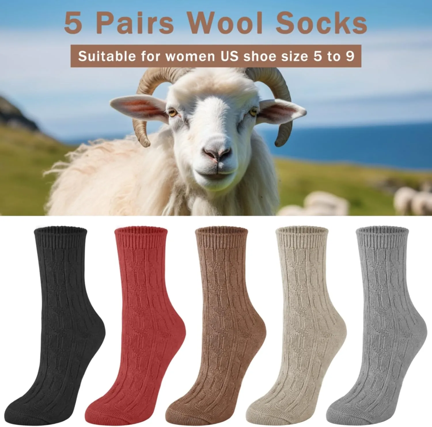 Loritta Wool Socks for Women Warm Winter Socks Thick Knit Soft Cabin Cozy Crew Boot Sock Gifts