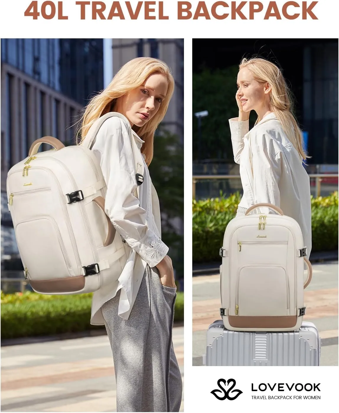 LOVEVOOK 40L Travel Backpack for Women Flight Approved, Carry on Backpack for Airplanes, TSA Personal Item Travel Bag, Waterproof 17 Inch Laptop Backpack, Business Weekender Overnight Daypack, 3Pcs