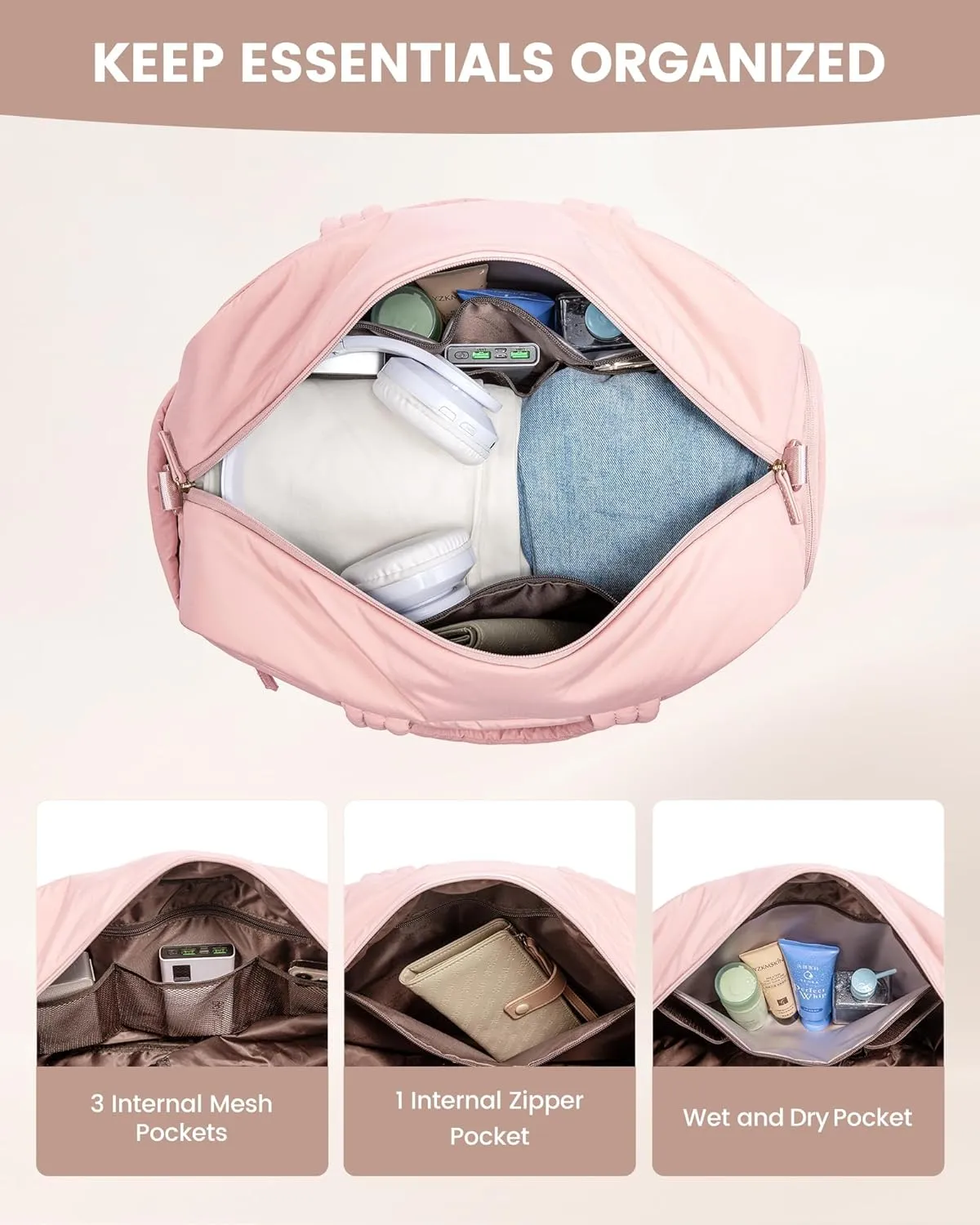 LOVEVOOK Travel Duffel Bag, Gym Bag for Women with Shoe Compartment, Carry on Weekender Bags with Wet Pocket for Women,Water Resistant Puffer Bag Workout Bag for Sports Gym
