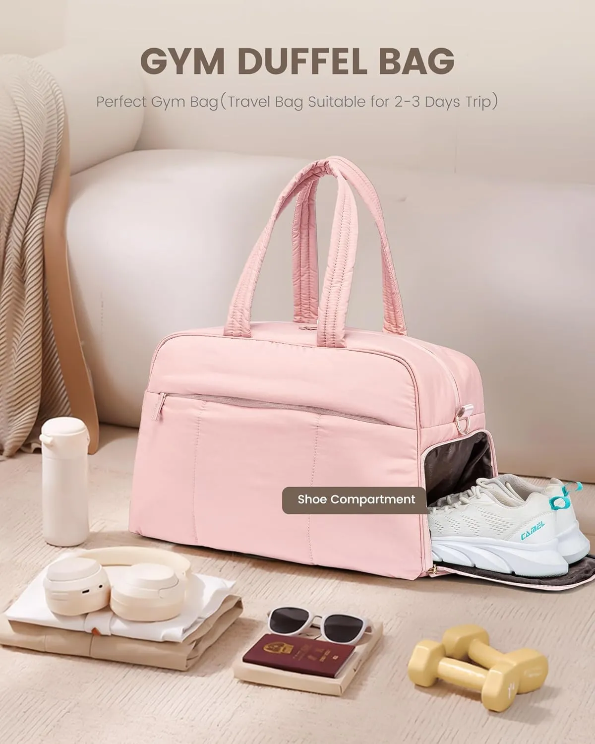 LOVEVOOK Travel Duffel Bag, Gym Bag for Women with Shoe Compartment, Carry on Weekender Bags with Wet Pocket for Women,Water Resistant Puffer Bag Workout Bag for Sports Gym