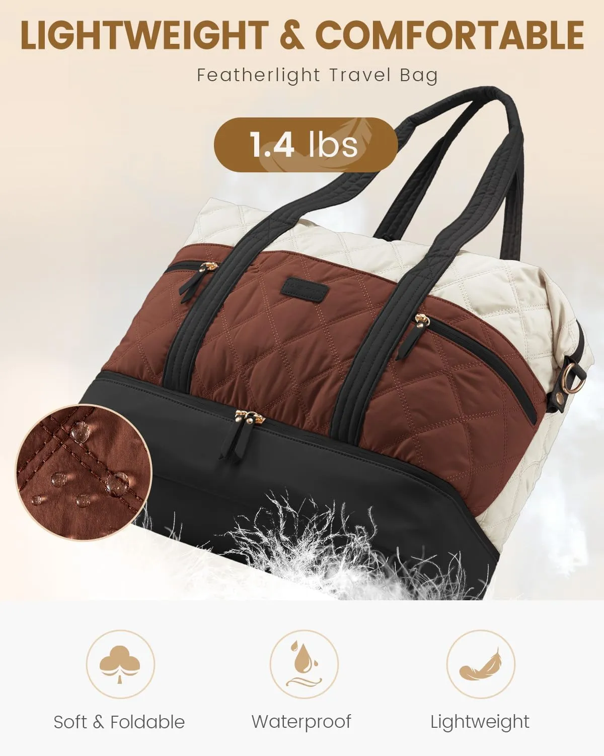 LOVEVOOK Travel Duffle Bag, Lightweight Weekender Bags for Women with Shoe Compartment, Puffer Gym Bag Personal Item Travel Bag, Quilted Carry On Overnight Bags and Hospital Bag for Labor and Delivery