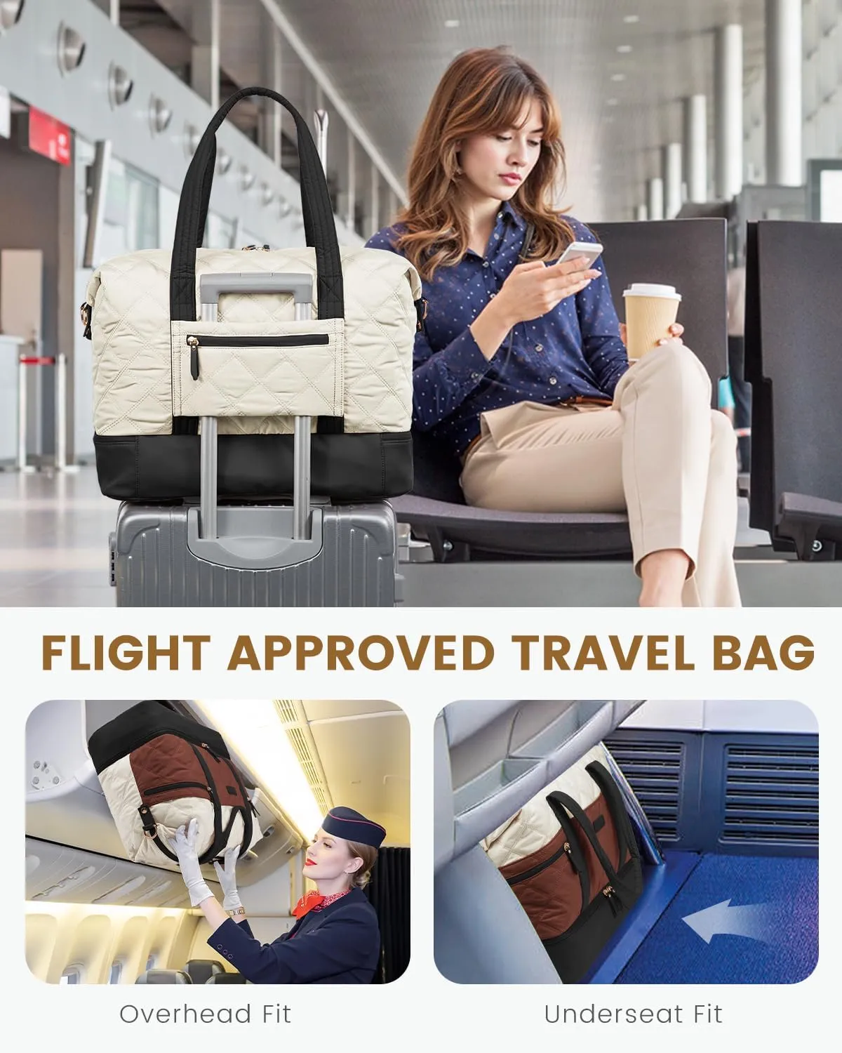 LOVEVOOK Travel Duffle Bag, Lightweight Weekender Bags for Women with Shoe Compartment, Puffer Gym Bag Personal Item Travel Bag, Quilted Carry On Overnight Bags and Hospital Bag for Labor and Delivery