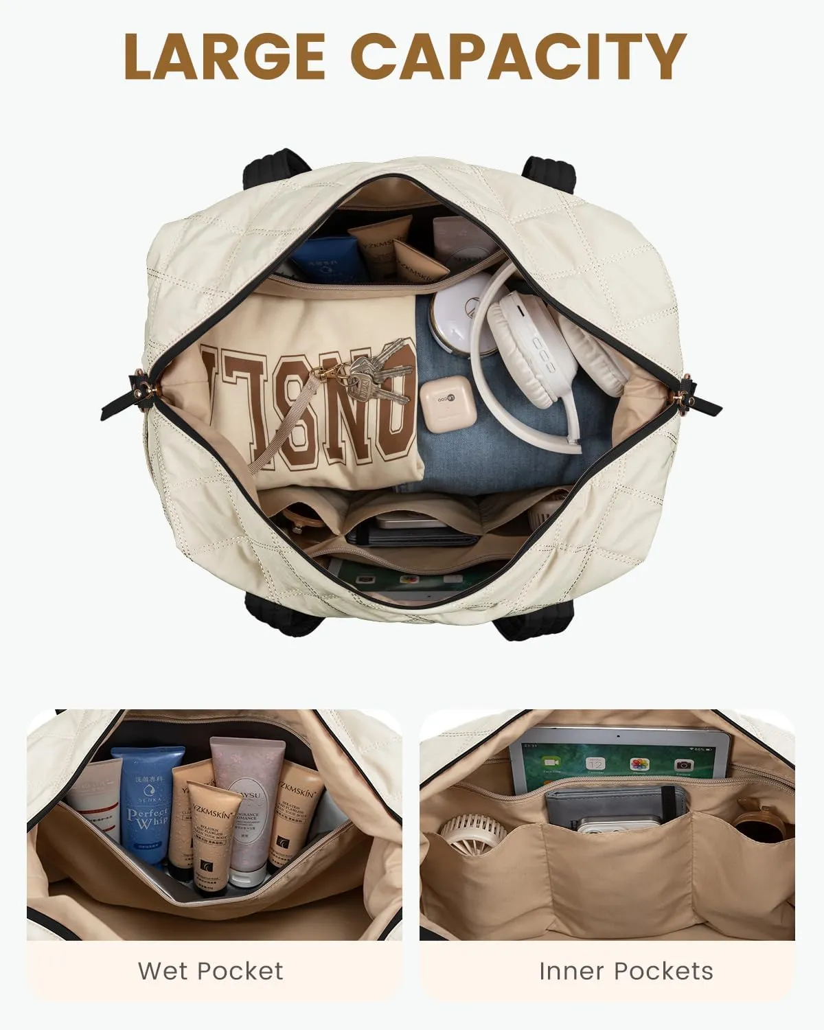 LOVEVOOK Travel Duffle Bag, Lightweight Weekender Bags for Women with Shoe Compartment, Puffer Gym Bag Personal Item Travel Bag, Quilted Carry On Overnight Bags and Hospital Bag for Labor and Delivery