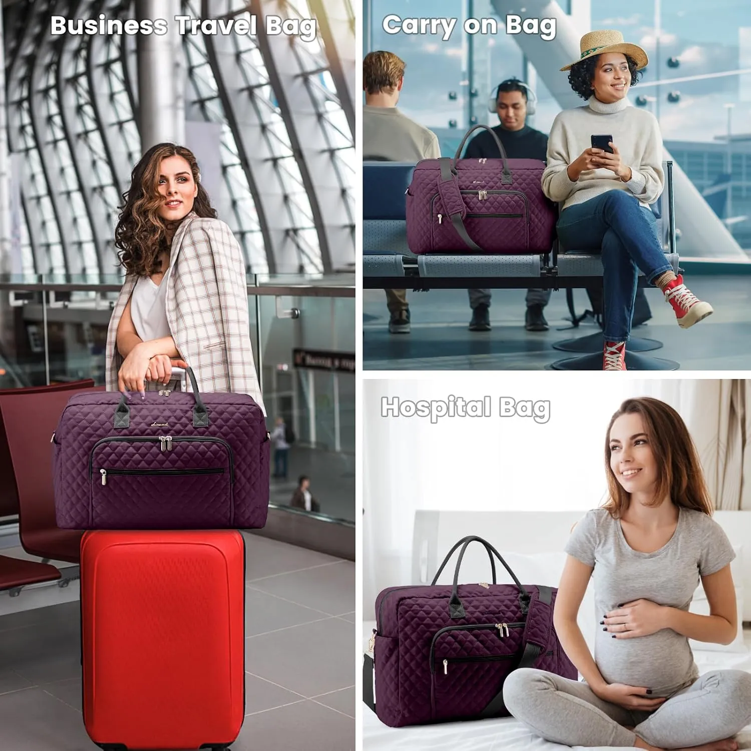 LOVEVOOK Travel Duffle Bag, Weekender Bag for Women with Toiletry Bag Carry on Overnight Bag with Laptop Compartment, Yoga Gym Bag with Wet Pocket Shoe Bag, Hospital Bag for Labor and Delivery