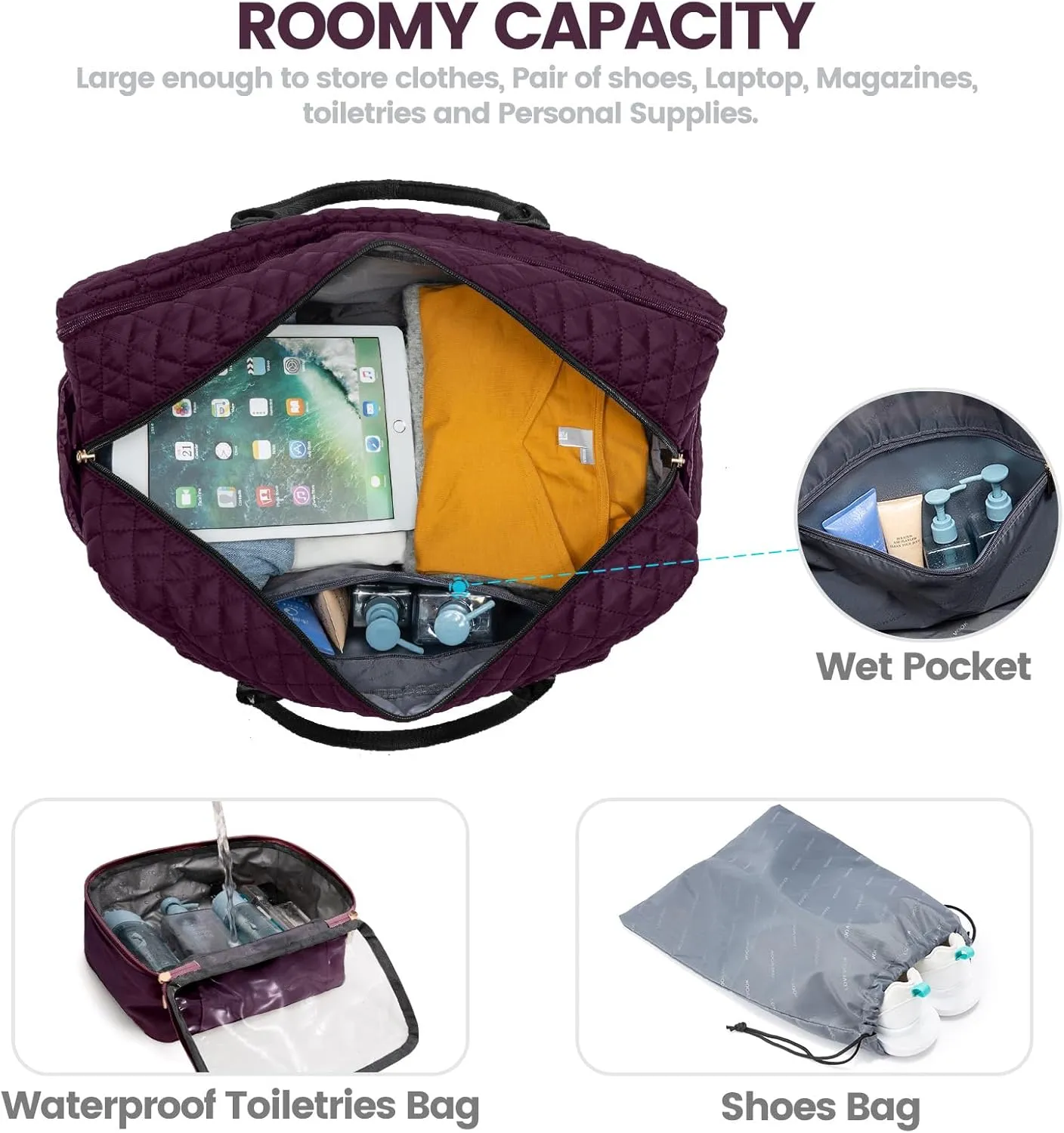 LOVEVOOK Travel Duffle Bag, Weekender Bag for Women with Toiletry Bag Carry on Overnight Bag with Laptop Compartment, Yoga Gym Bag with Wet Pocket Shoe Bag, Hospital Bag for Labor and Delivery