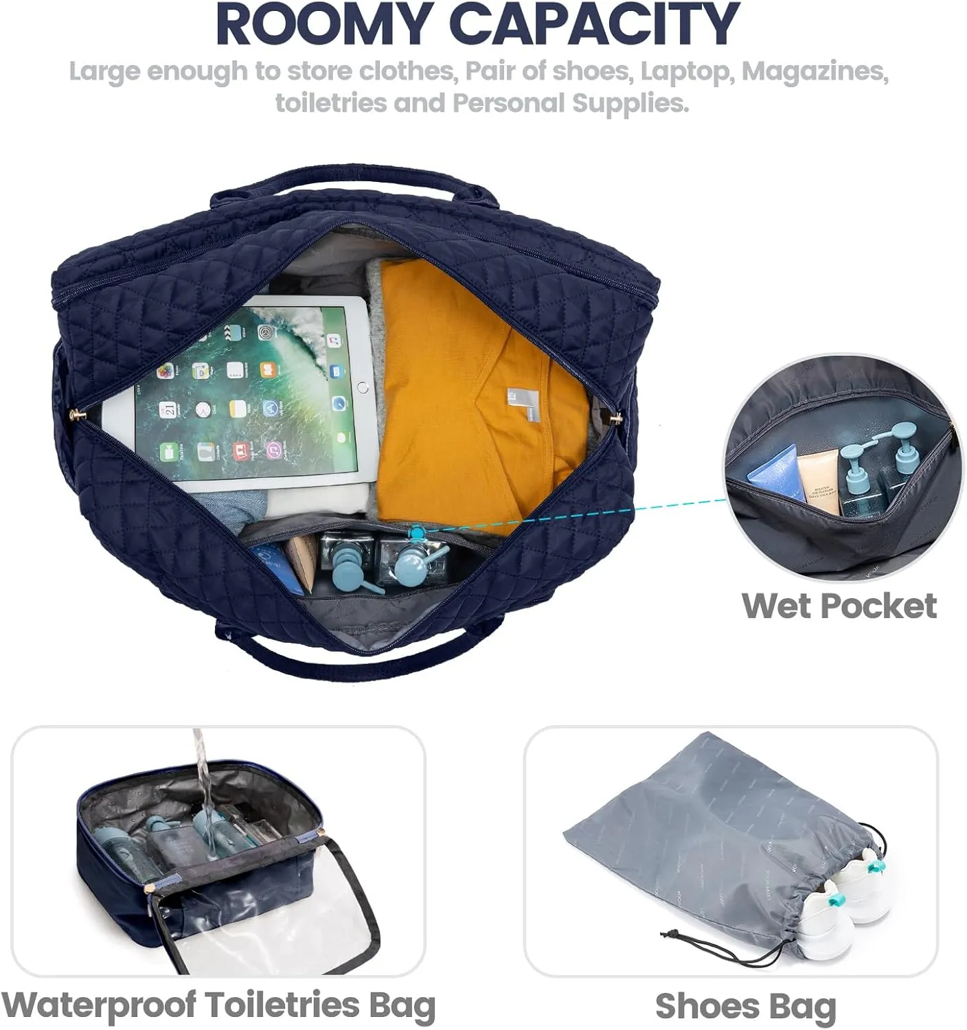 LOVEVOOK Travel Duffle Bag, Weekender Bag for Women with Toiletry Bag Carry on Overnight Bag with Laptop Compartment, Yoga Gym Bag with Wet Pocket Shoe Bag, Hospital Bag for Labor and Delivery