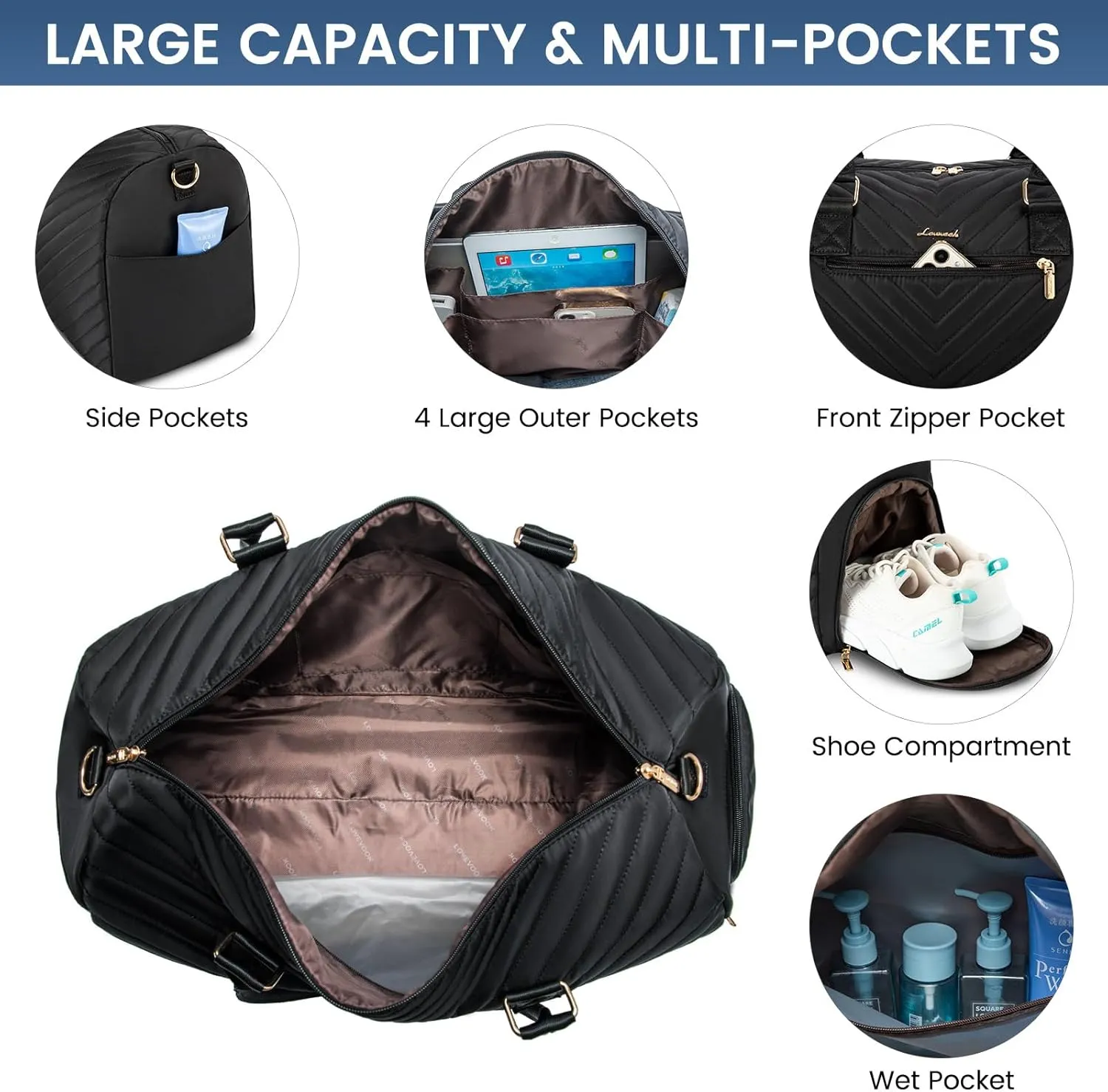 LOVEVOOK Travel Duffle Bag, Weekender Bag for Women with Toiletry Bag, Carry on Overnight Bag with Shoe Compartment, Gym Duffel Bag with Wet Pocket, Mommy Hospital Bags for Labor and Delivery