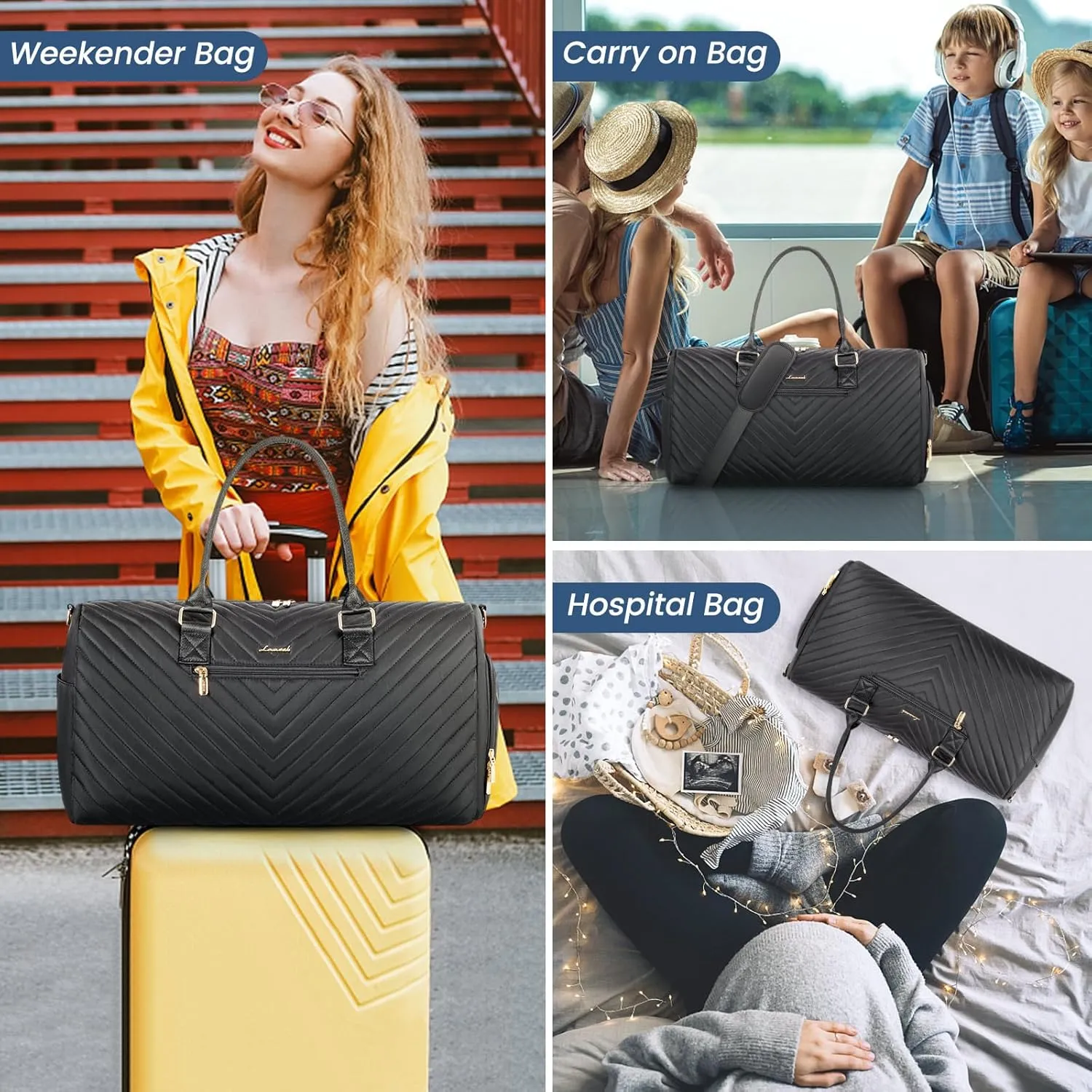 LOVEVOOK Travel Duffle Bag, Weekender Bag for Women with Toiletry Bag, Carry on Overnight Bag with Shoe Compartment, Gym Duffel Bag with Wet Pocket, Mommy Hospital Bags for Labor and Delivery