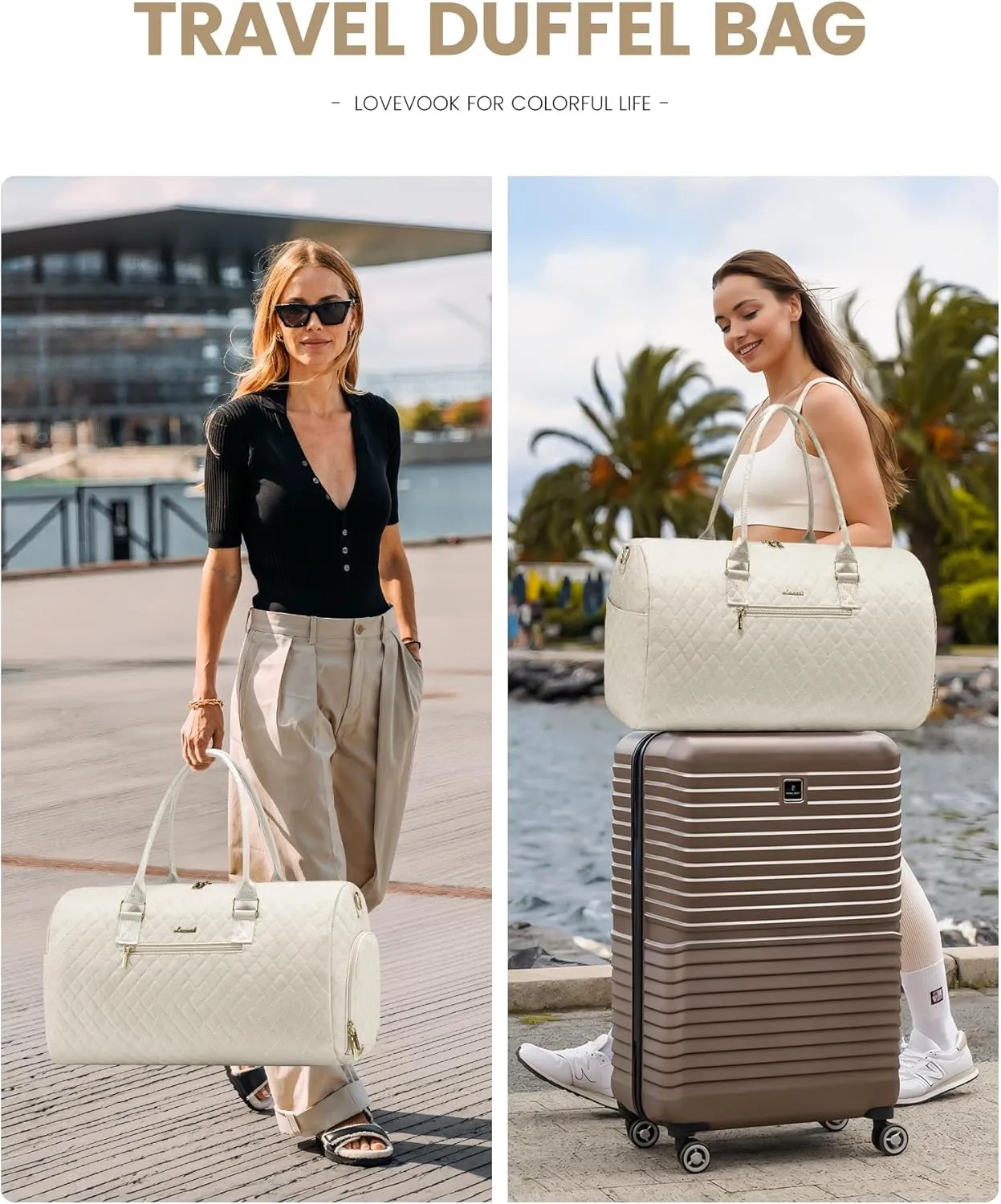 LOVEVOOK Travel Duffle Bag, Weekender Bag for Women with Toiletry Bag, Carry on Overnight Bag with Shoe Compartment, Gym Duffel Bag with Wet Pocket, Mommy Hospital Bags for Labor and Delivery