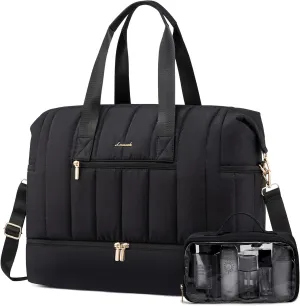LOVEVOOK Travel Duffle Bag,Puffer Weekender Bags For Women with Shoe Compartment,42L Carry On Duffel Bags For Airplanes,Hospital Bag for Labor and Delivery,Overnight Bag With Toiletry Bag,2Pcs Set