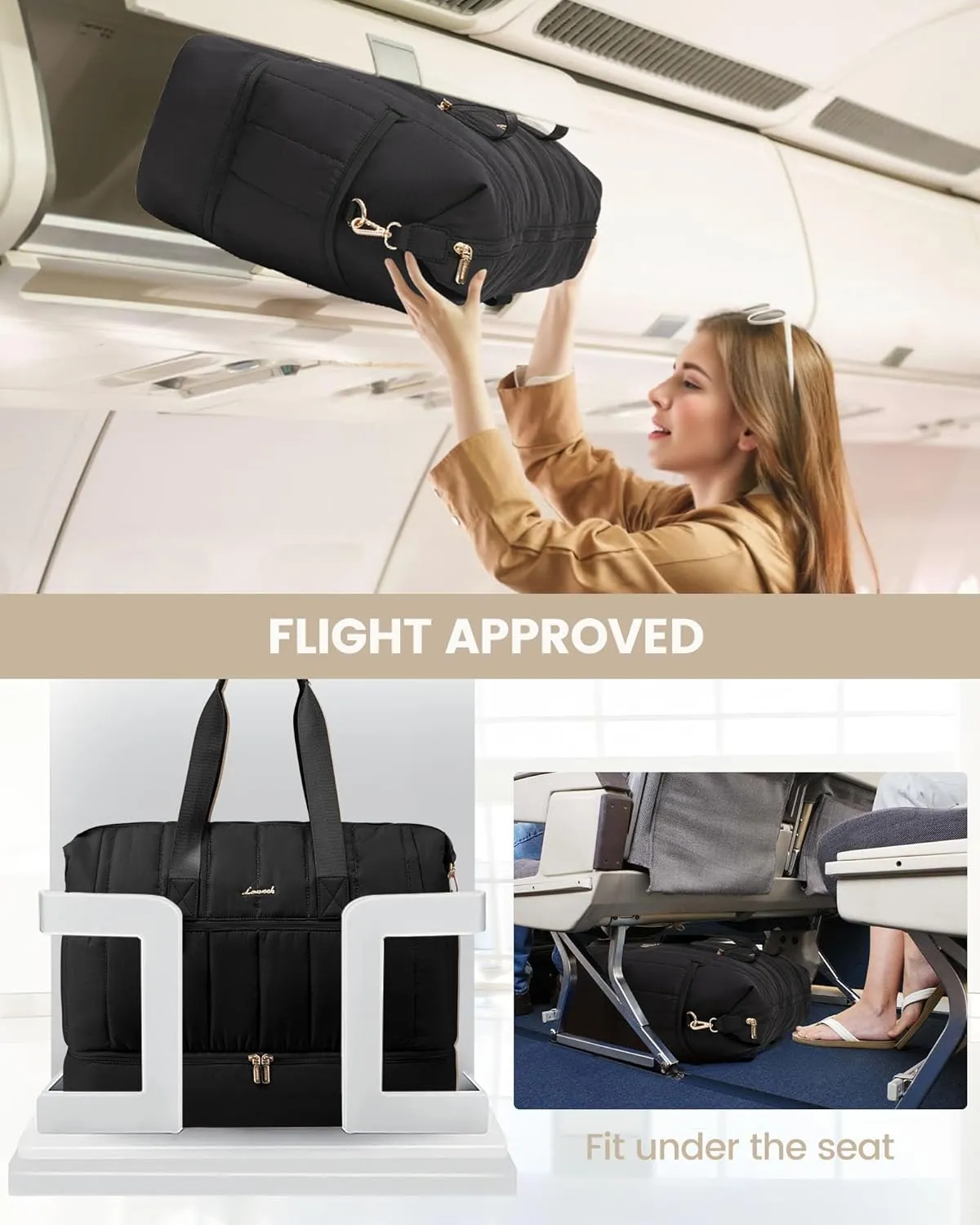LOVEVOOK Travel Duffle Bag,Puffer Weekender Bags For Women with Shoe Compartment,42L Carry On Duffel Bags For Airplanes,Hospital Bag for Labor and Delivery,Overnight Bag With Toiletry Bag,2Pcs Set