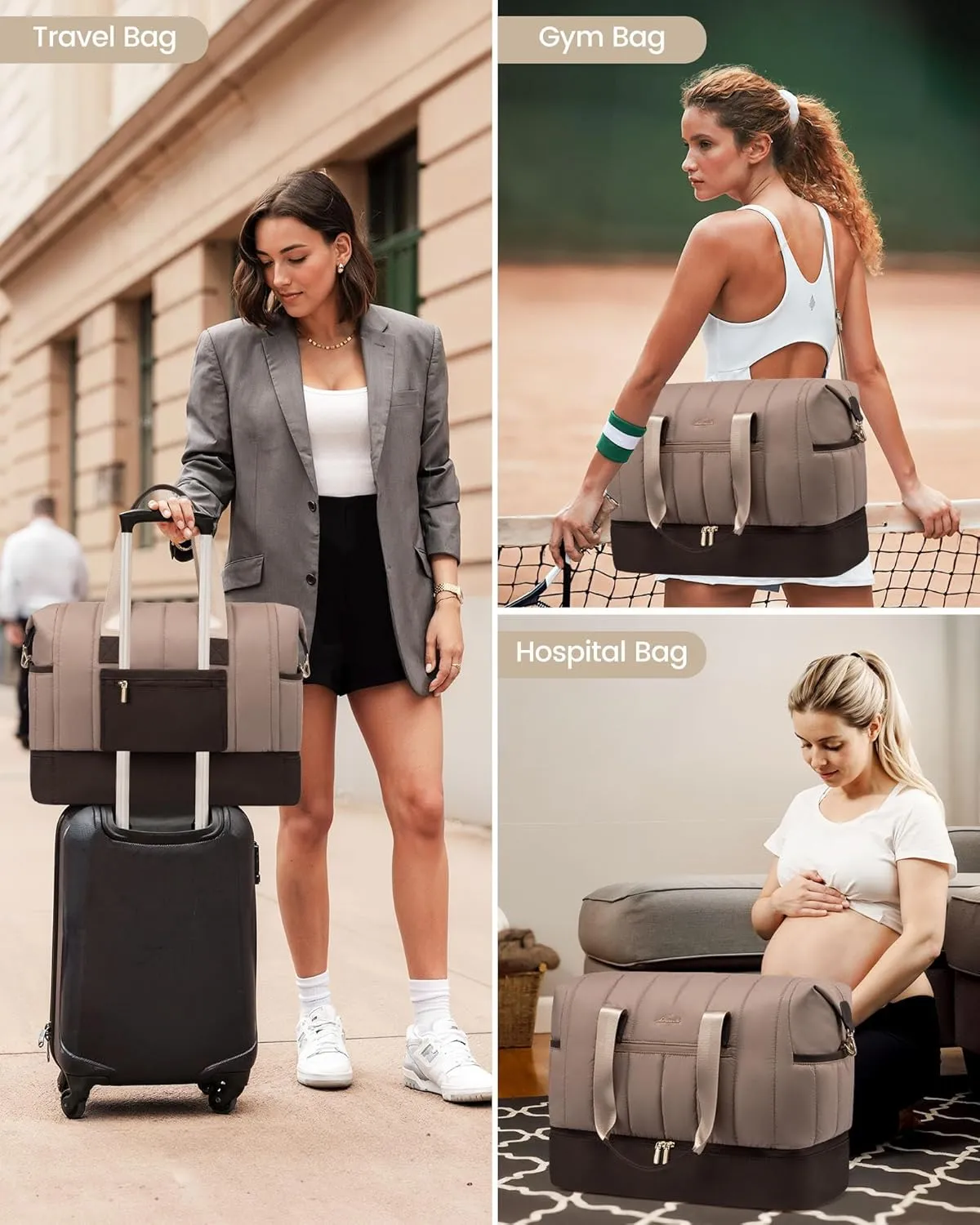 LOVEVOOK Travel Duffle Bag,Puffer Weekender Bags For Women with Shoe Compartment,42L Carry On Duffel Overnight Bags For Airplanes,Hospital Bag for Labor and Delivery,2Pcs Set