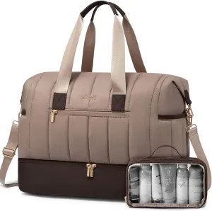LOVEVOOK Travel Duffle Bag,Puffer Weekender Bags For Women with Shoe Compartment,42L Carry On Duffel Overnight Bags For Airplanes,Hospital Bag for Labor and Delivery,2Pcs Set