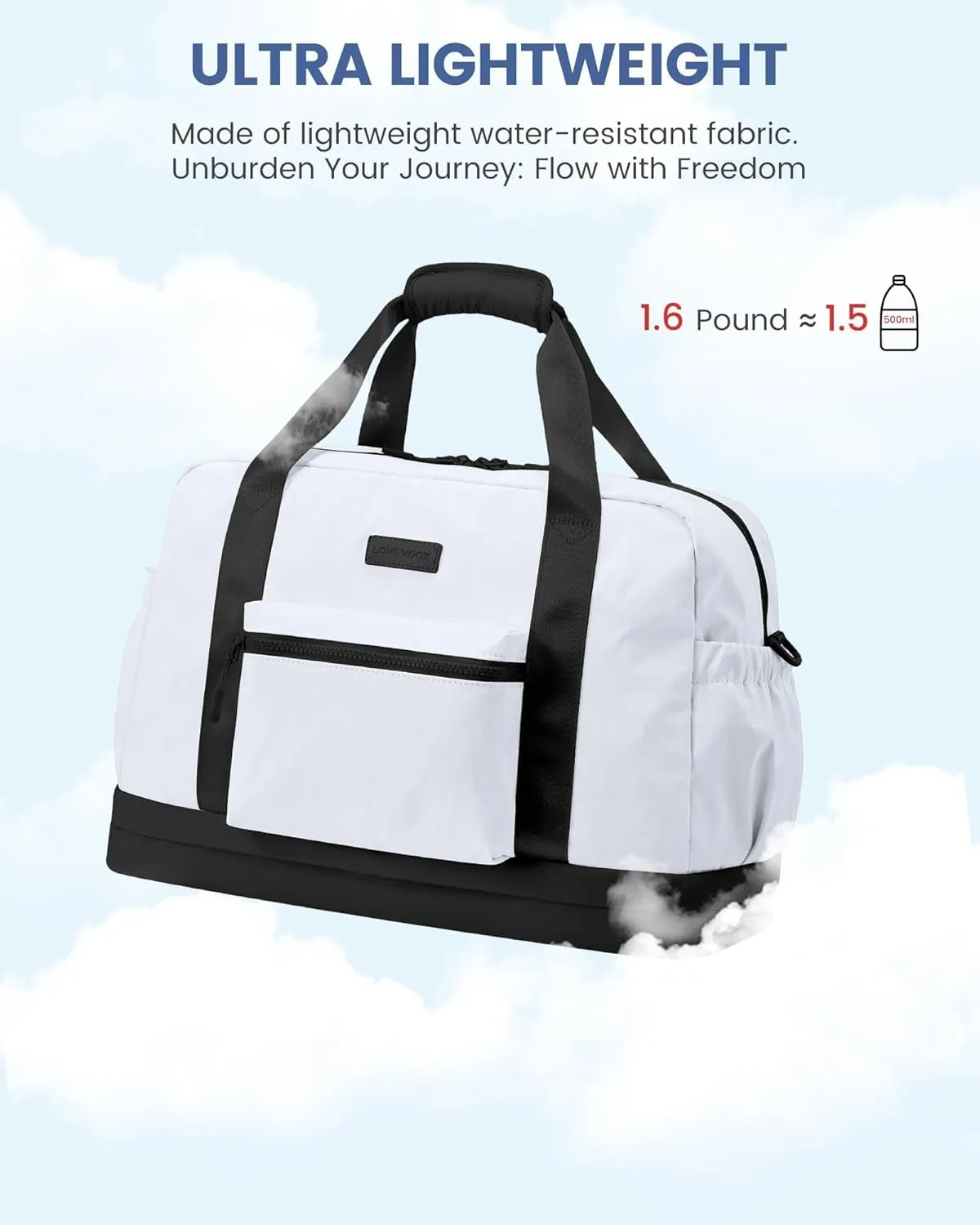 LOVEVOOK Weekender Bags for Women, Gym Bag with Shoe Compartment, Travel Duffel Bags with Toiletry Bag, Personal Item Tote Bag- Black and White