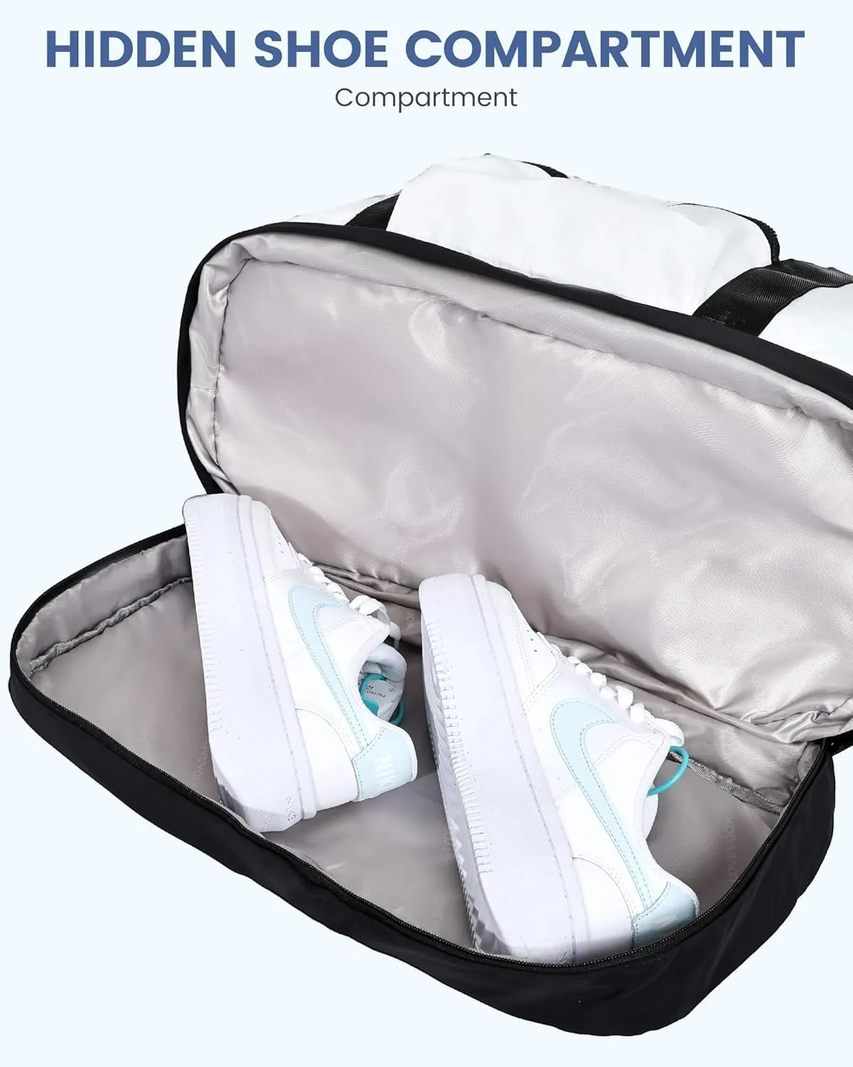LOVEVOOK Weekender Bags for Women, Gym Bag with Shoe Compartment, Travel Duffel Bags with Toiletry Bag, Personal Item Tote Bag- Black and White