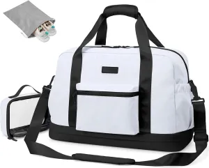 LOVEVOOK Weekender Bags for Women, Gym Bag with Shoe Compartment, Travel Duffel Bags with Toiletry Bag, Personal Item Tote Bag- Black and White