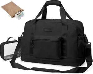 LOVEVOOK Weekender Bags for Women, Gym Bag with Shoe Compartment, Travel Duffel Bags with Toiletry Bag, Personal Item Tote Bag- Black