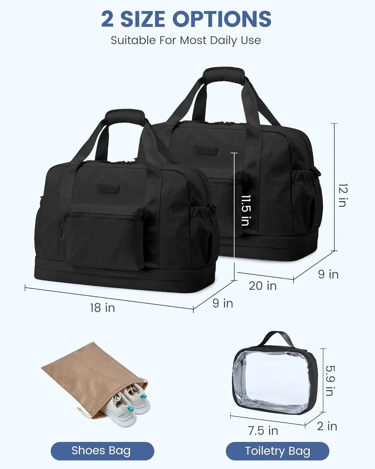 LOVEVOOK Weekender Bags for Women, Gym Bag with Shoe Compartment, Travel Duffel Bags with Toiletry Bag, Personal Item Tote Bag- Black