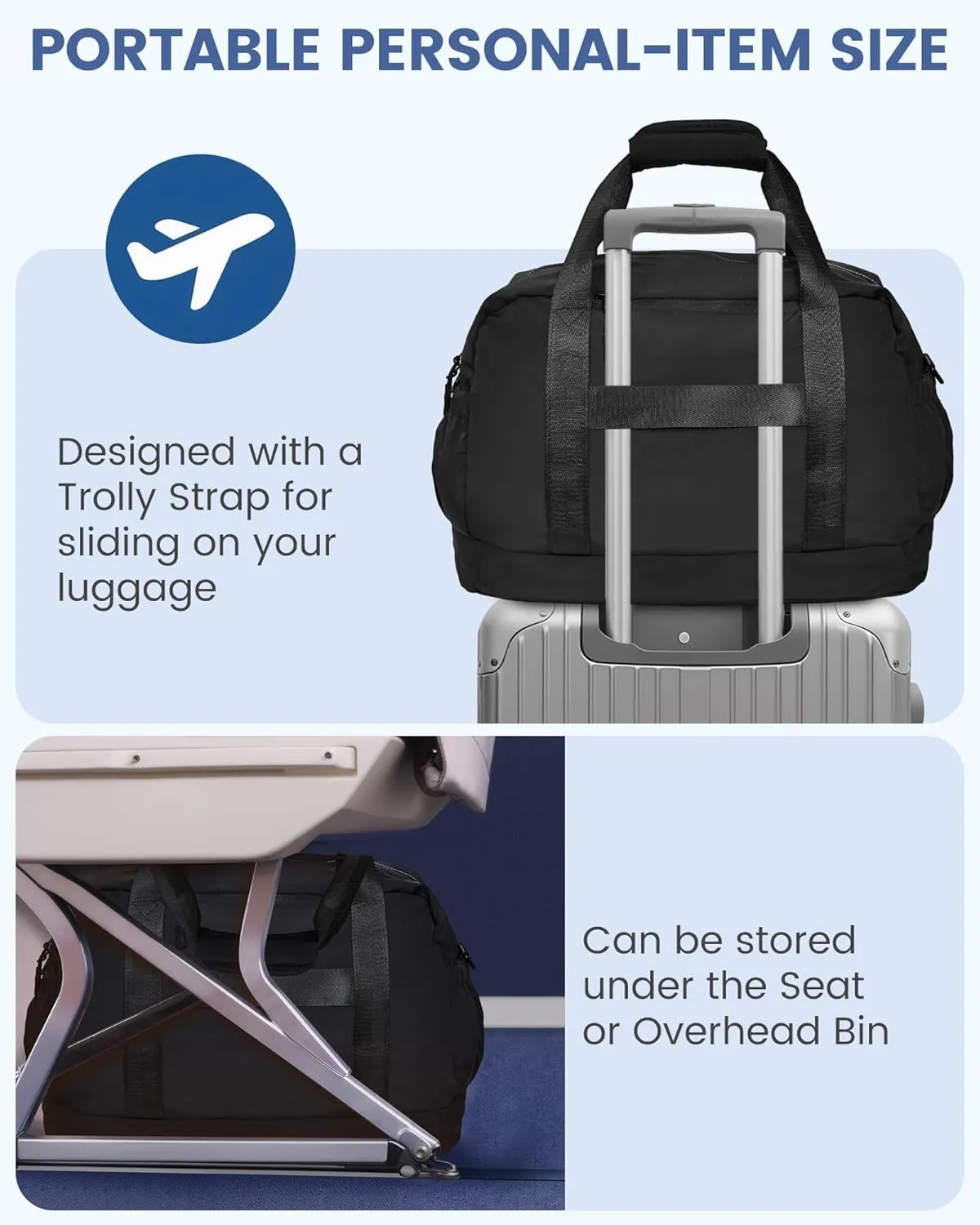 LOVEVOOK Weekender Bags for Women, Gym Bag with Shoe Compartment, Travel Duffel Bags with Toiletry Bag, Personal Item Tote Bag- Black
