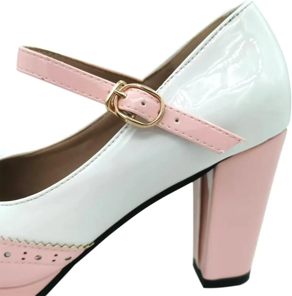Mary Jane Heels for Women Lolita Pumps Platform Cute Comfy Bow Decor Mixed Colours JK Cosplay Strappy Shoes