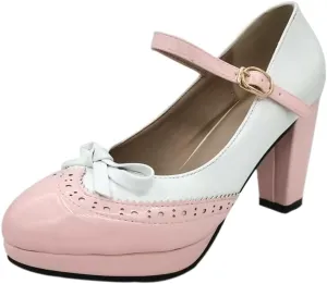 Mary Jane Heels for Women Lolita Pumps Platform Cute Comfy Bow Decor Mixed Colours JK Cosplay Strappy Shoes
