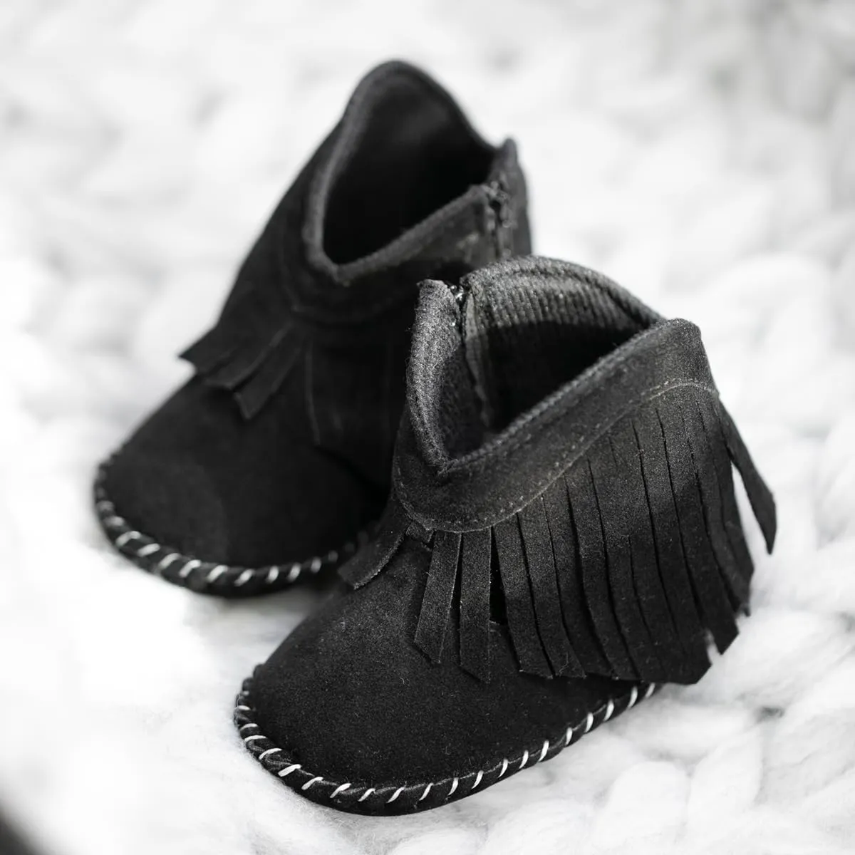 Meckior Baby Girls Cowboy Tassel Boots Side Zipper Moccasins Soft Bottom Non-Slip Toddler Shoe