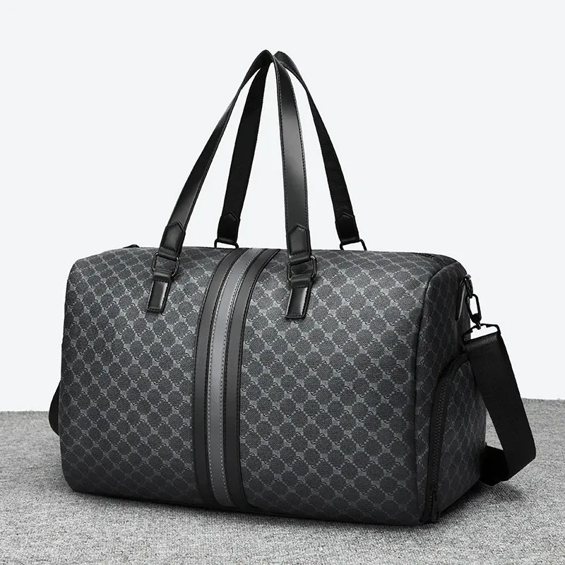 Medium Size Printed Leather Men's Handbag | Designer Travel Bag with Shoe Slot