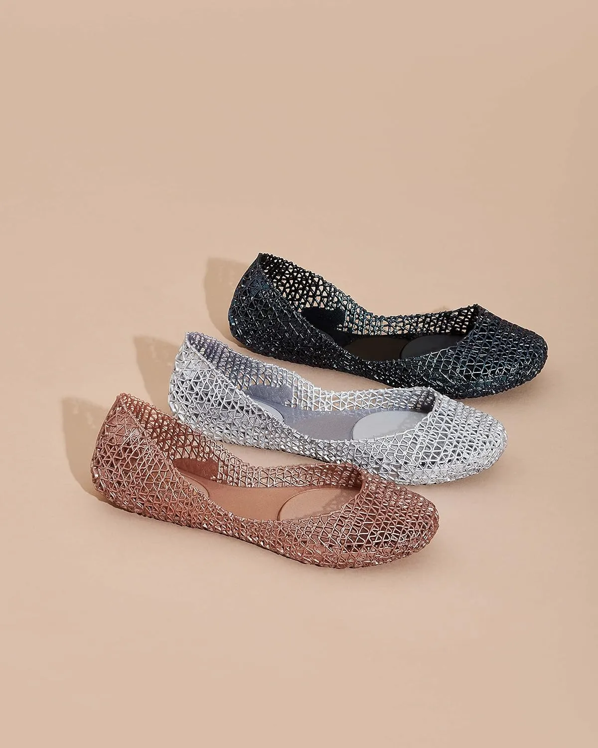 Melissa Campana Papel Flats for Women - Comfortable, Stylish & Flexible Slide-On Closed-Toe Jelly Flat Shoes with Hollow Interwoven Cut Out Design