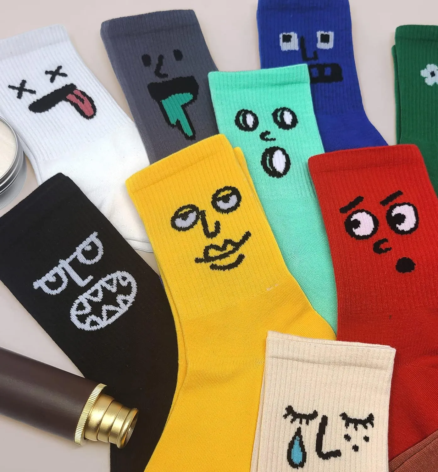 Meloday 10 PACK Crazy Funny Emotion Crew Socks Soft Cotton - 10 different fun designs and color per pack