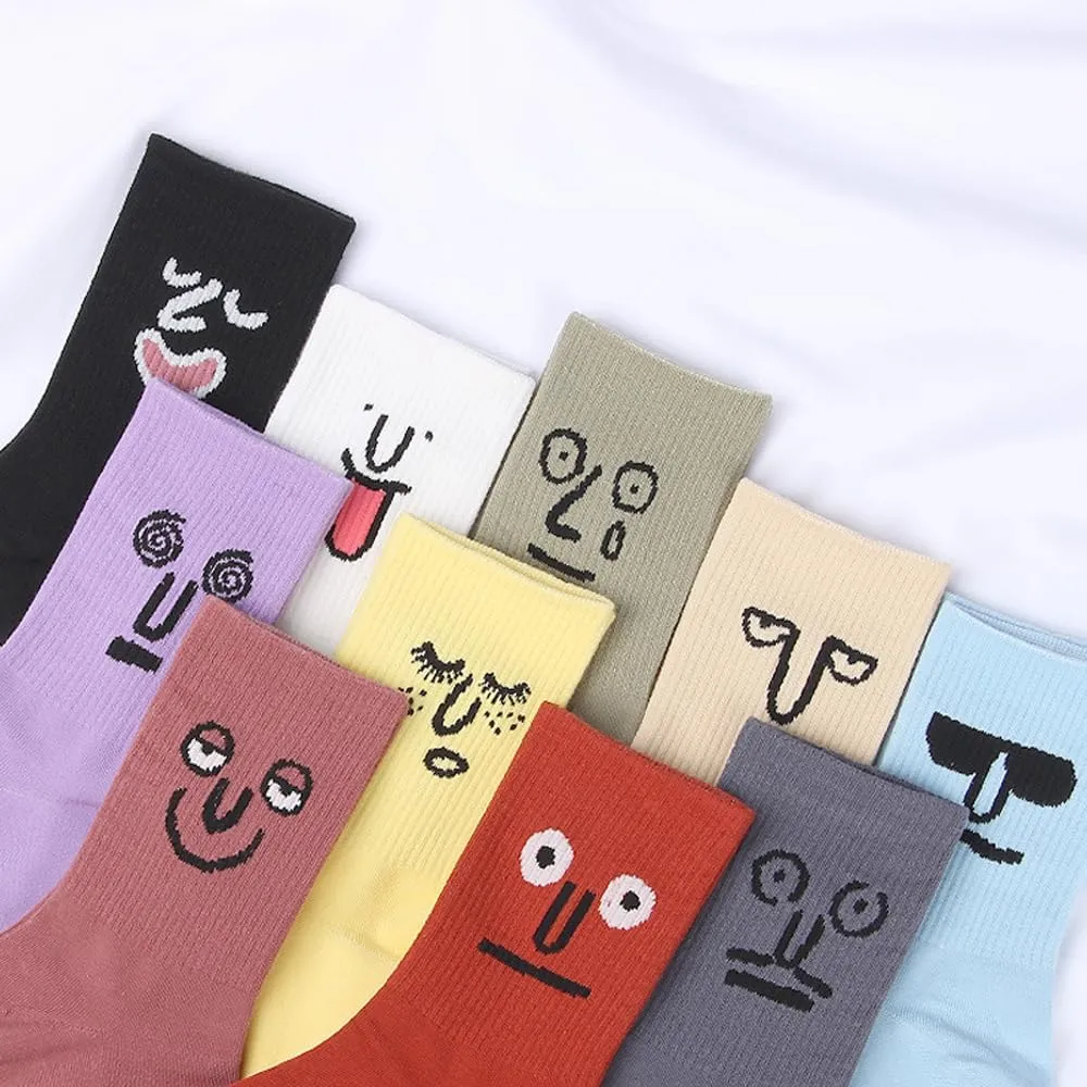 Meloday 10 PACK Crazy Funny Emotion Crew Socks Soft Cotton - 10 different fun designs and color per pack