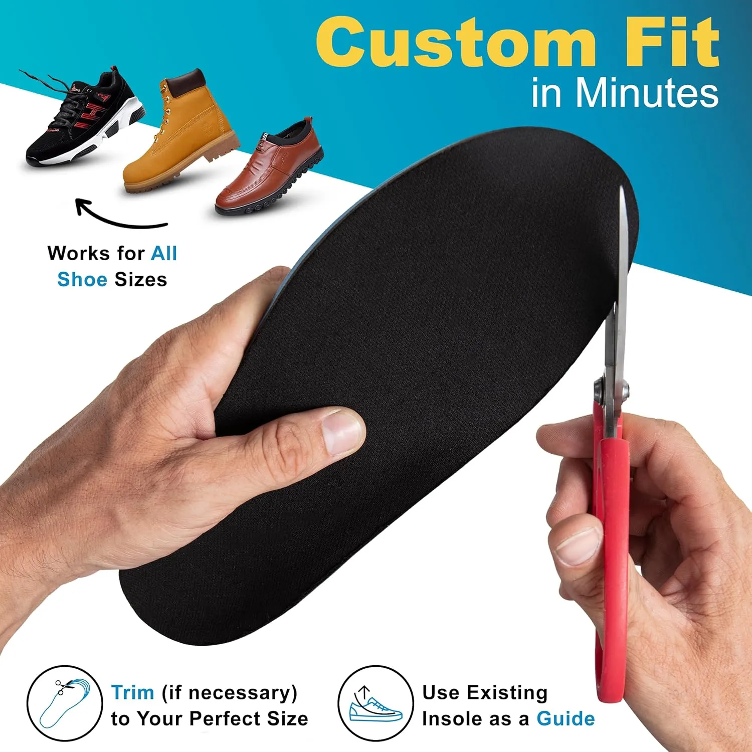 Men’s 8/9 Shoe Insert | Anti-Fatigue Insoles Men & Women | Polyurethane Shoe Sole & Memory Foam Move Insoles | Shoes Insoles for Men & Women
