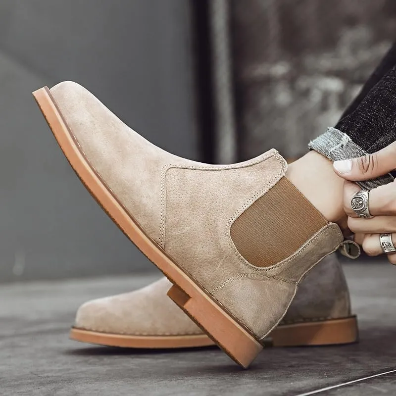 Men's British-Style Slip-on Shoes Mid-top Square-Toed Casual Shoes Height-Enhancing Warm Frosted Soft-Soled Oxford Shoes for Men