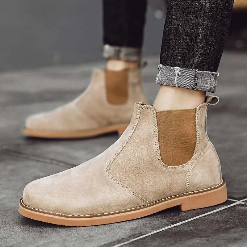 Men's British-Style Slip-on Shoes Mid-top Square-Toed Casual Shoes Height-Enhancing Warm Frosted Soft-Soled Oxford Shoes for Men