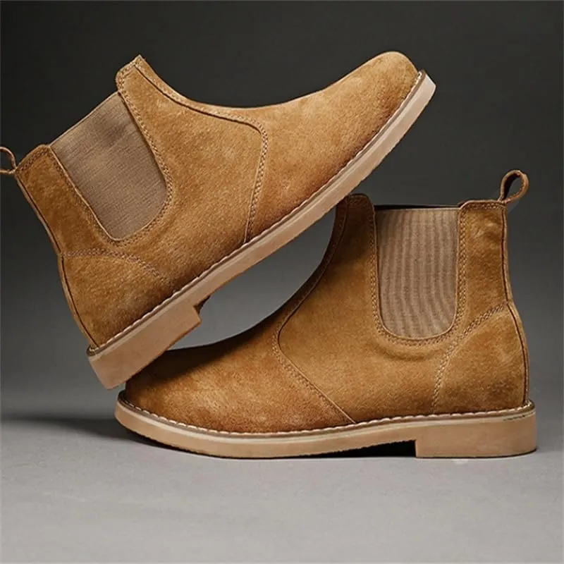 Men's British-Style Slip-on Shoes Mid-top Square-Toed Casual Shoes Height-Enhancing Warm Frosted Soft-Soled Oxford Shoes for Men