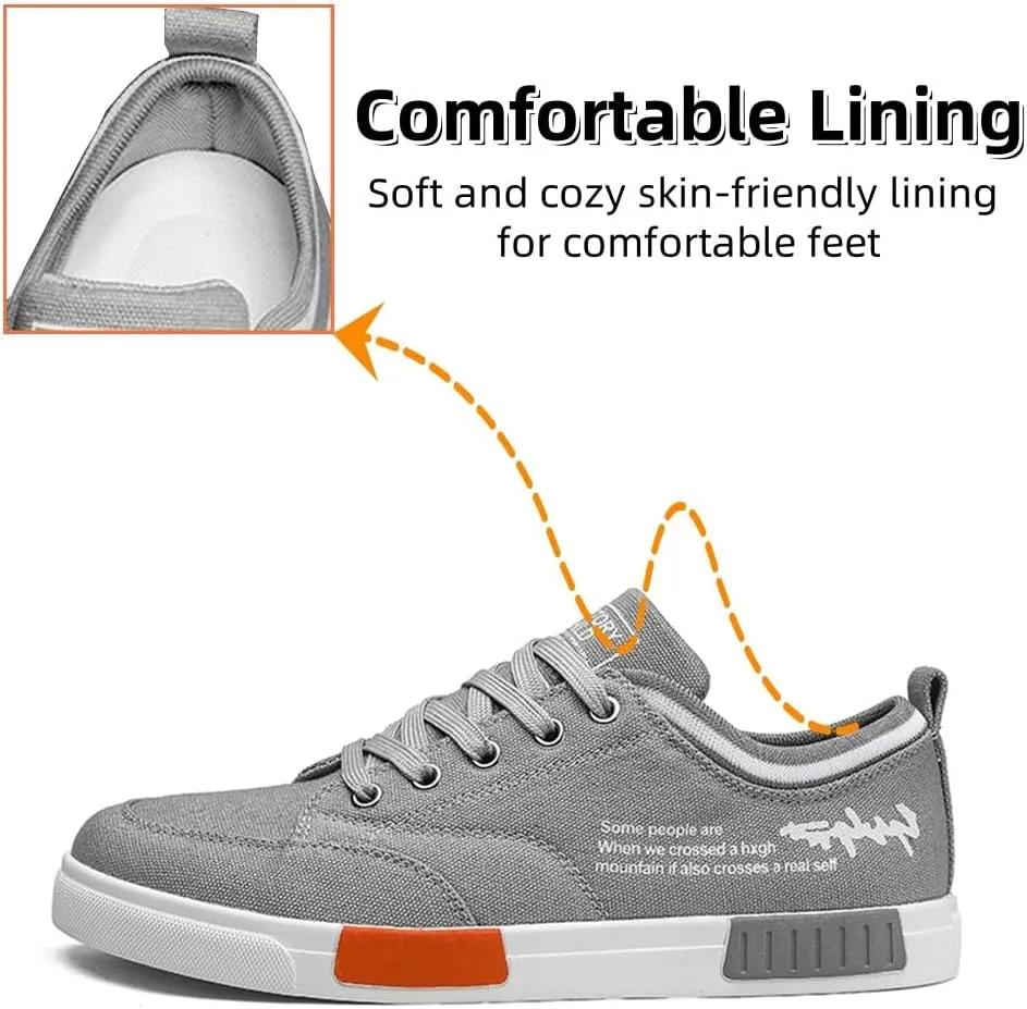 Men's Canvas Sneakers Low Top Lace Up Casual Non Slip Walking Shoes Round Toe Soft Lightweight Breathable Fashion