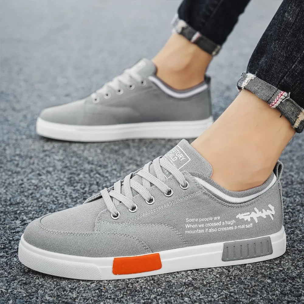 Men's Canvas Sneakers Low Top Lace Up Casual Non Slip Walking Shoes Round Toe Soft Lightweight Breathable Fashion