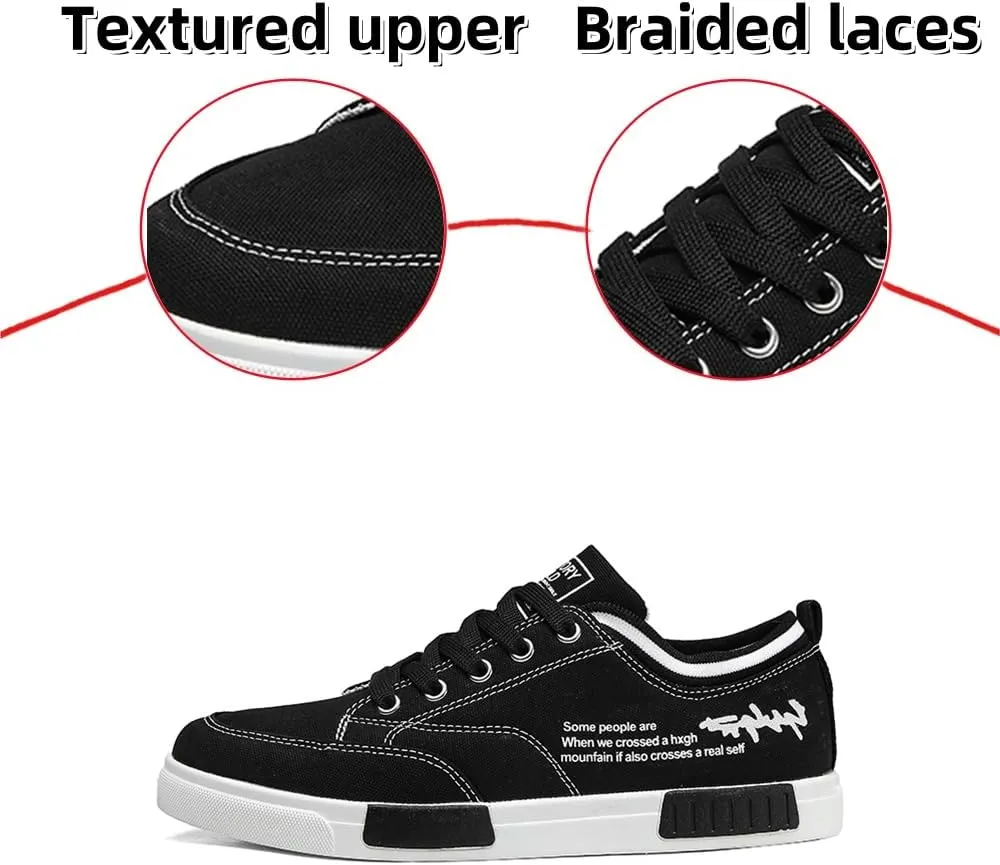 Men's Canvas Sneakers Low Top Lace Up Casual Non Slip Walking Shoes Round Toe Soft Lightweight Breathable Fashion